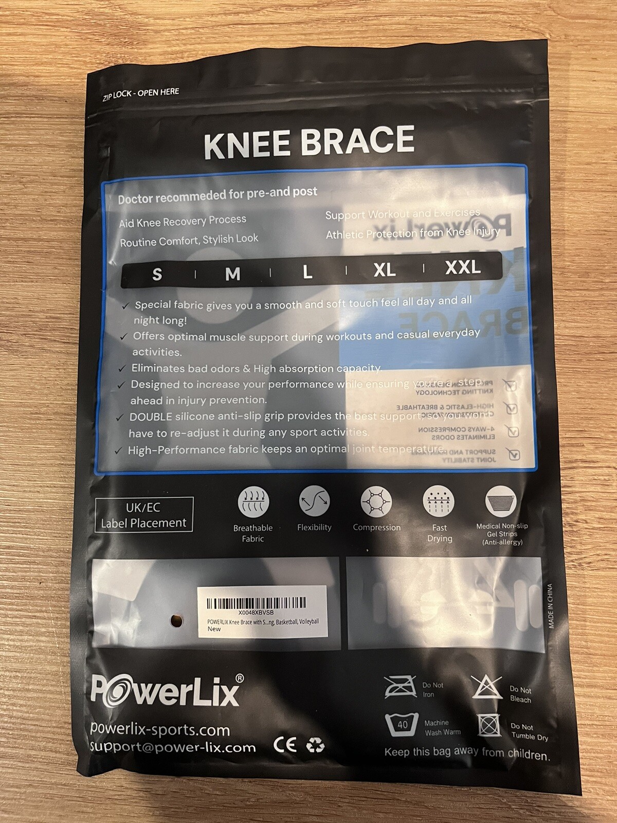 Powerlix One Knee Brace Unisex Black Size Large NEW