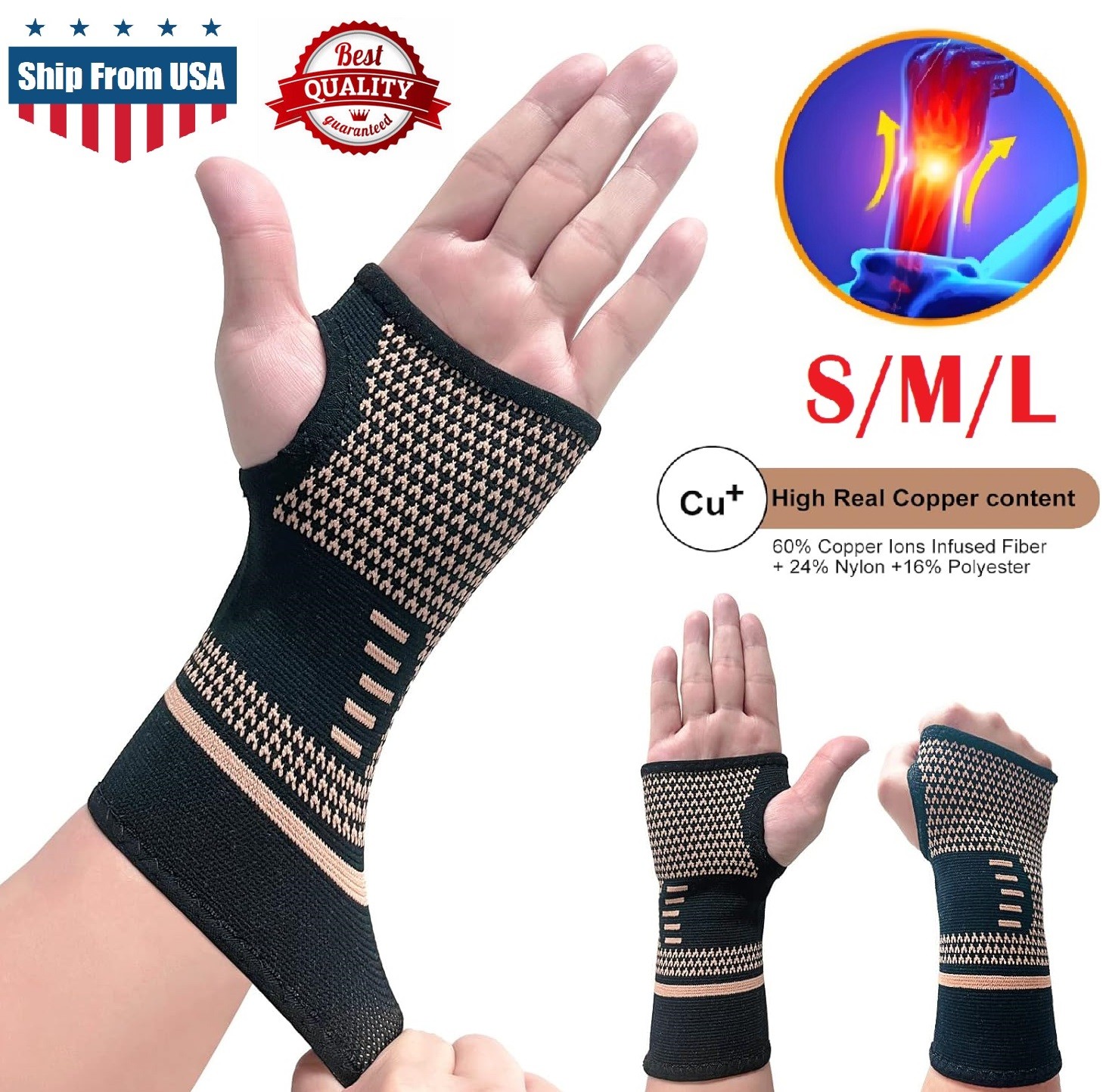 Copper Wrist Compression Sleeve Elastic Wrist Support Sleeve Sport Wrist Brace
