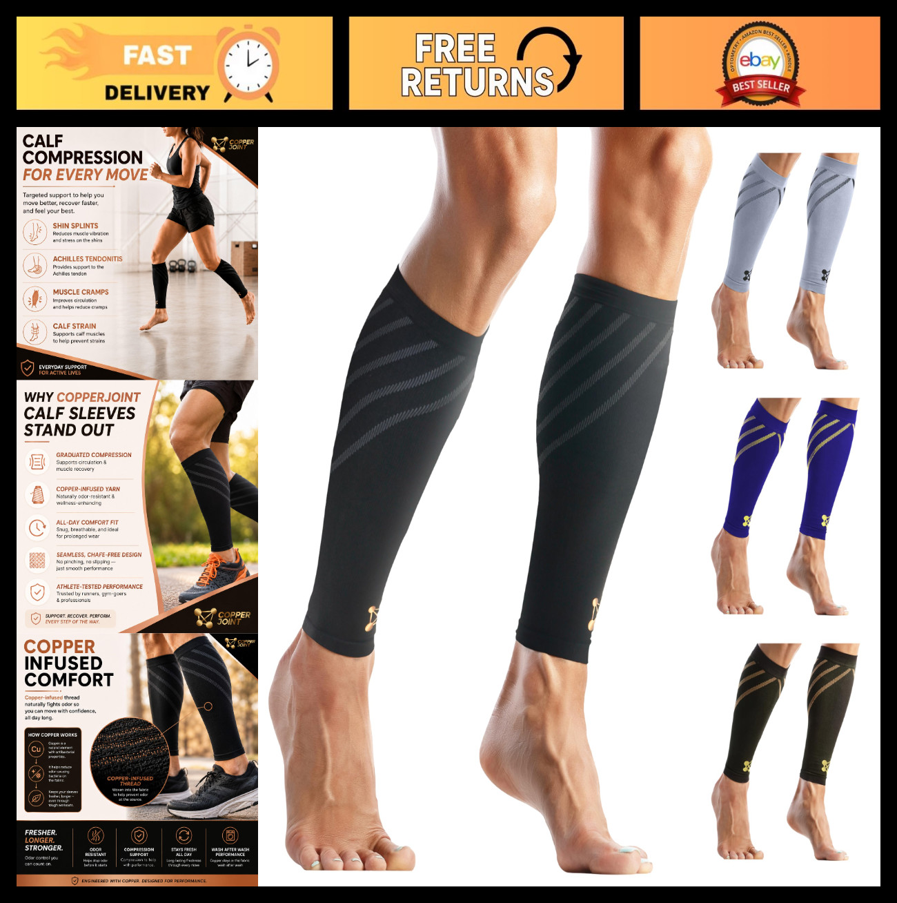 Calf Compression Sleeve for Men & Women – Large Black Support for Shin Splints,