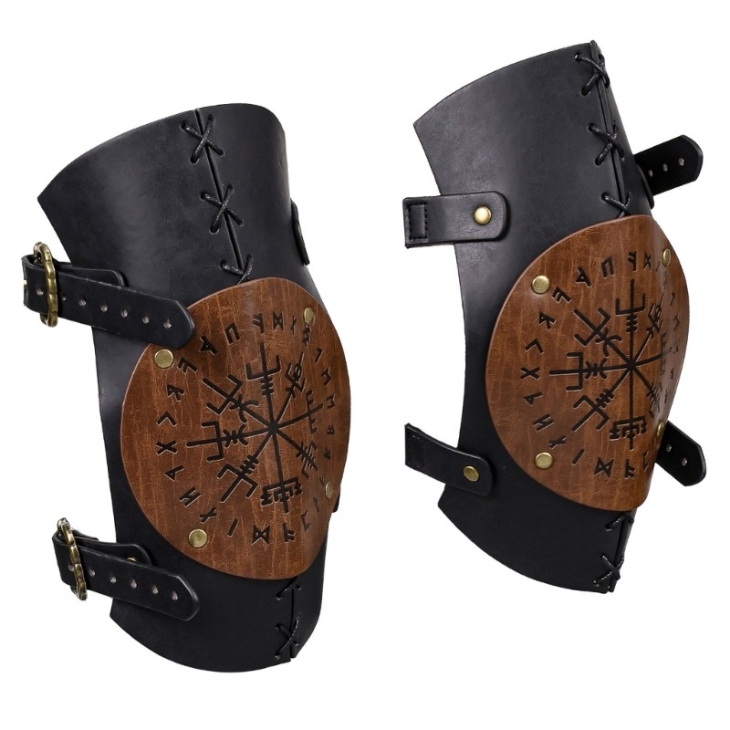 Medieval Knee Armors Nordic Vikinges Knee Brace Leather Embossed Knee Pads