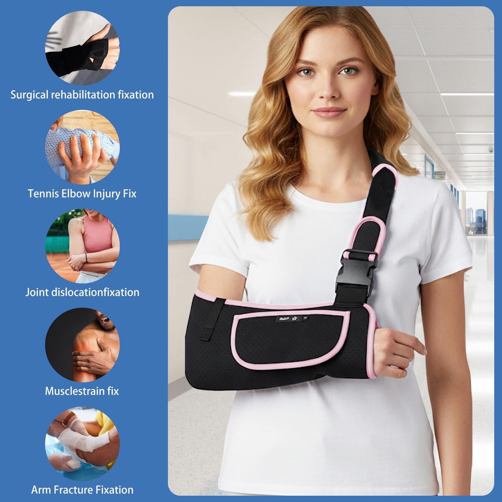Arm Sling Shoulder Immobilizer Rotator Cuff Support Brace Adjustable Set