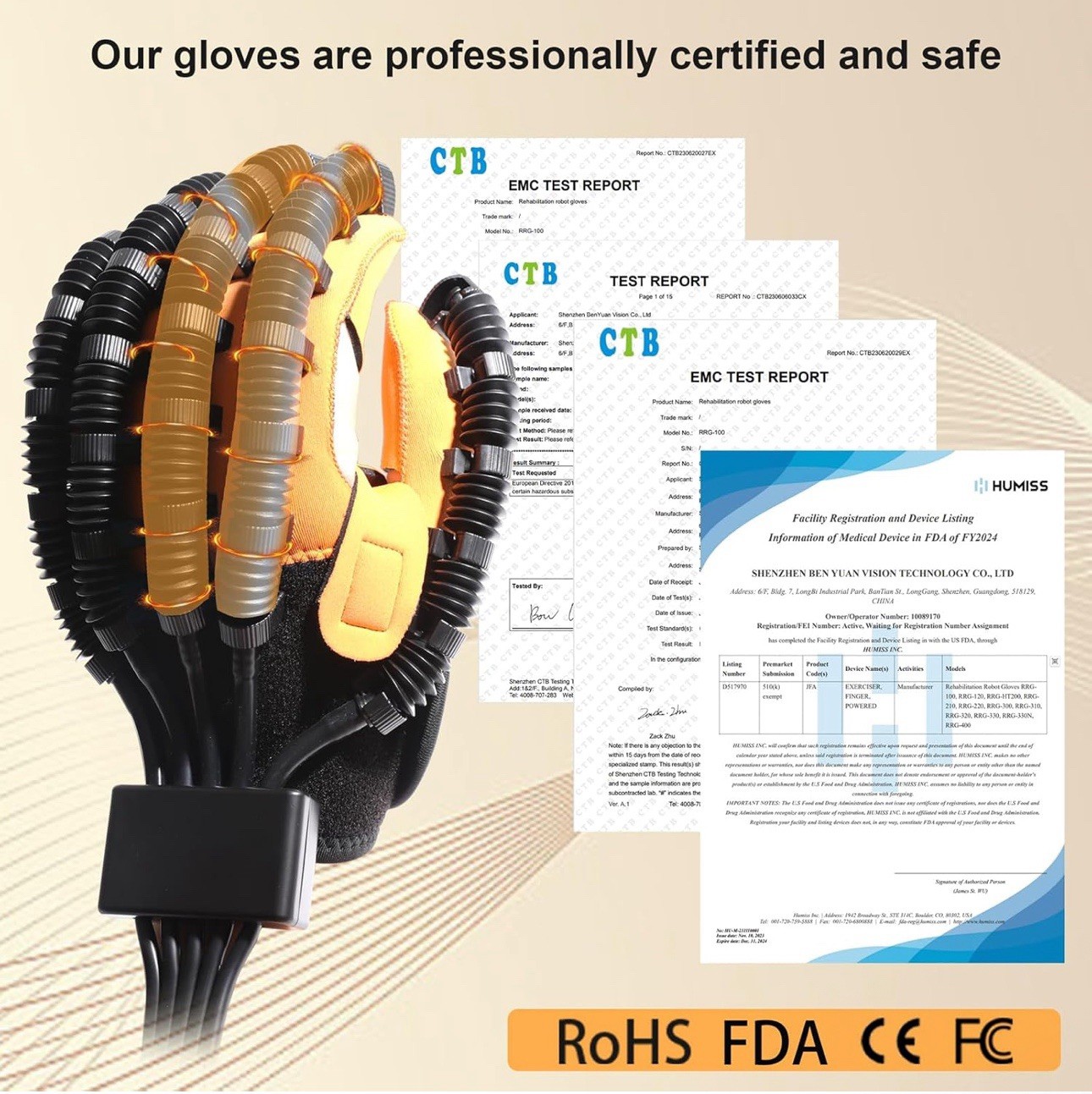 Glove Hand Function Rehabilitation Robot Gloves for Stroke (Left Hand Sz L)