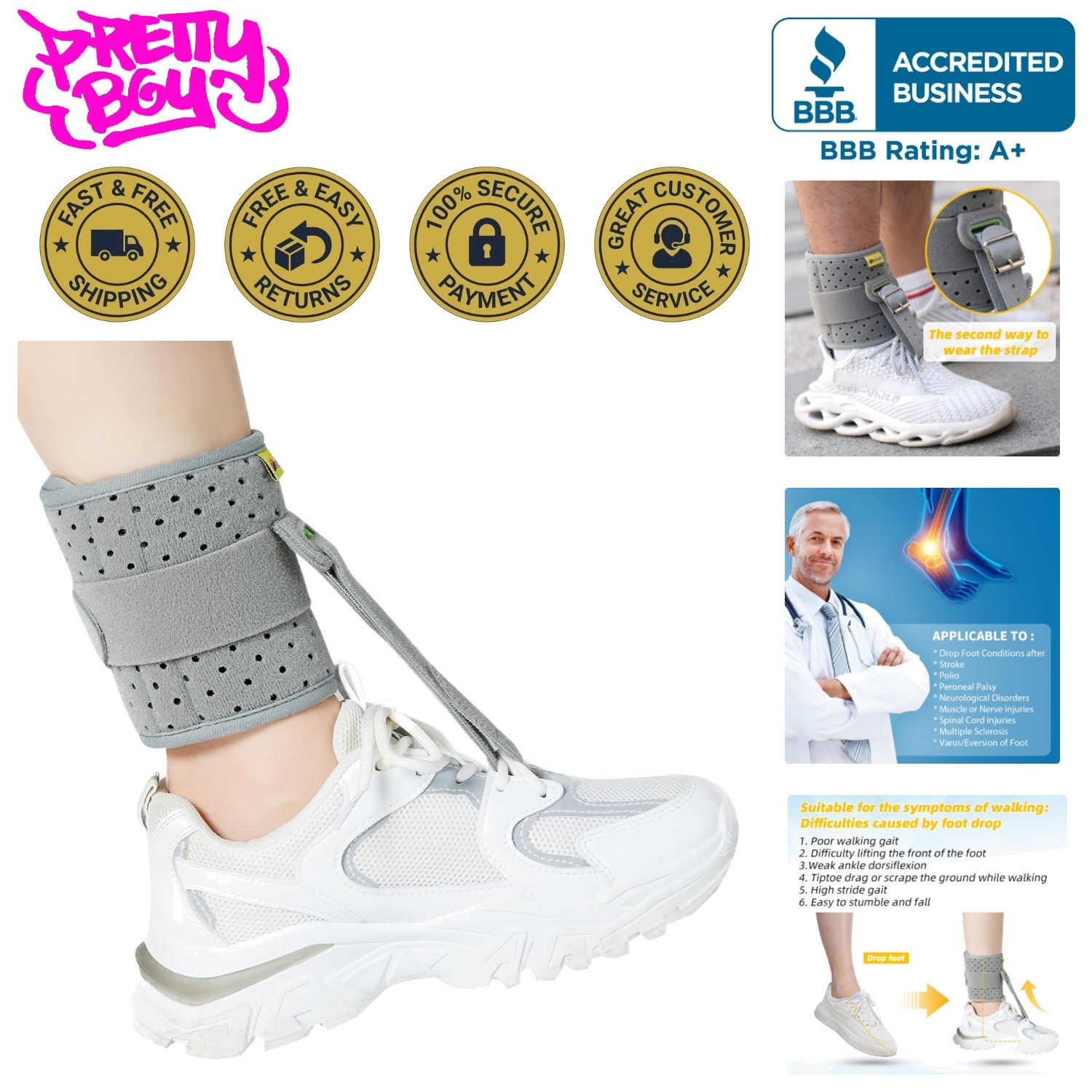 Universal Fit Ankle Support Brace – Breathable Compression for Foot Drop Relief