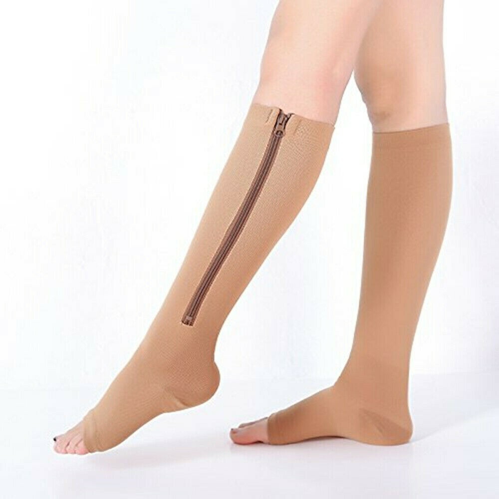 Compression Zip Up Socks Open-Toe Zipper Leg Support Unisex Socks Knee Stocking