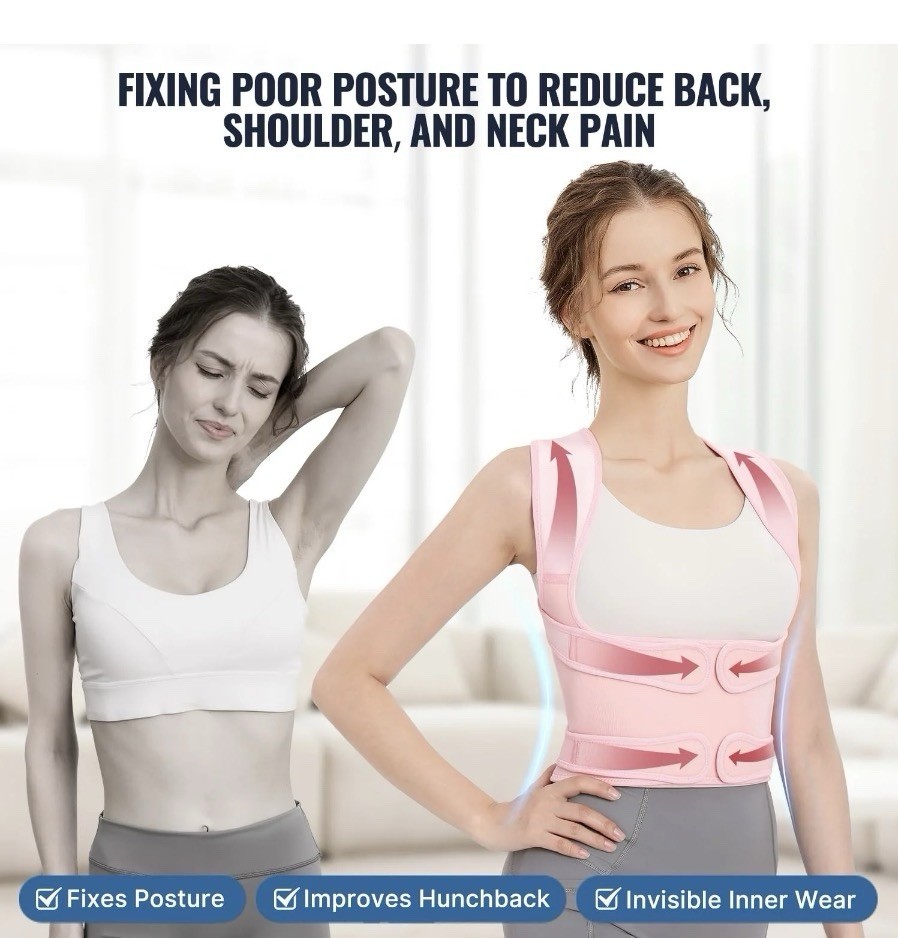 Pink Adjustable Ergonomic Posture Corrector Back Brace Size L Breathable Support