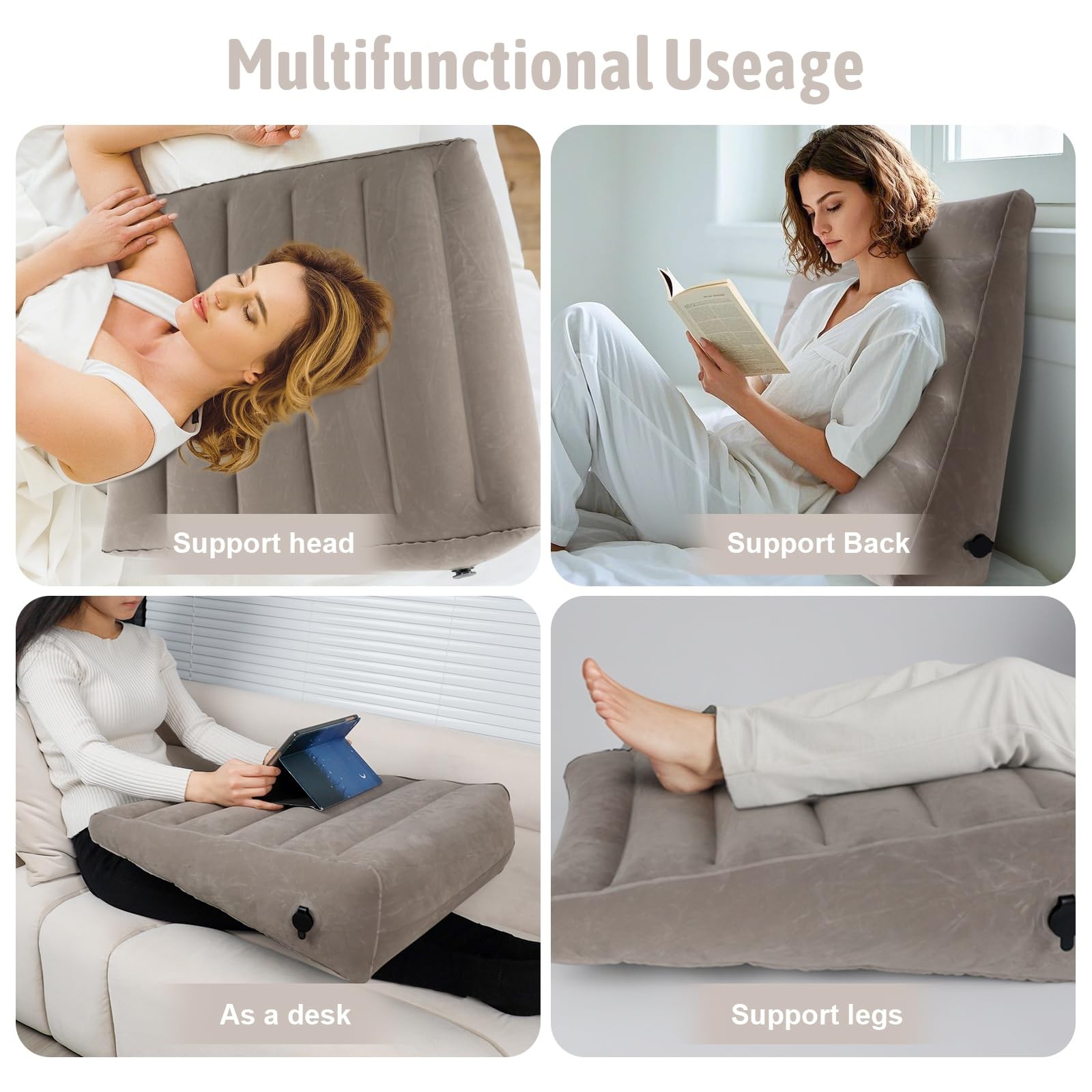 Bloomoja Inflatable Wedge Pillow, Portable Travel Pillows for Sleeping, Grey