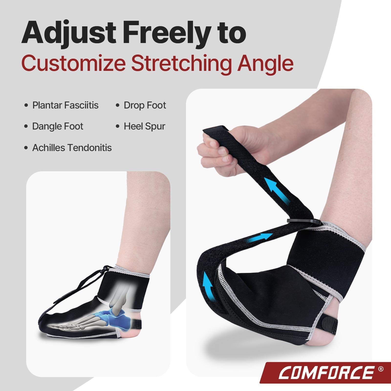 COMFORCE Plantar Fasciitis Night Splint, Achilles Tendonitis Large, black