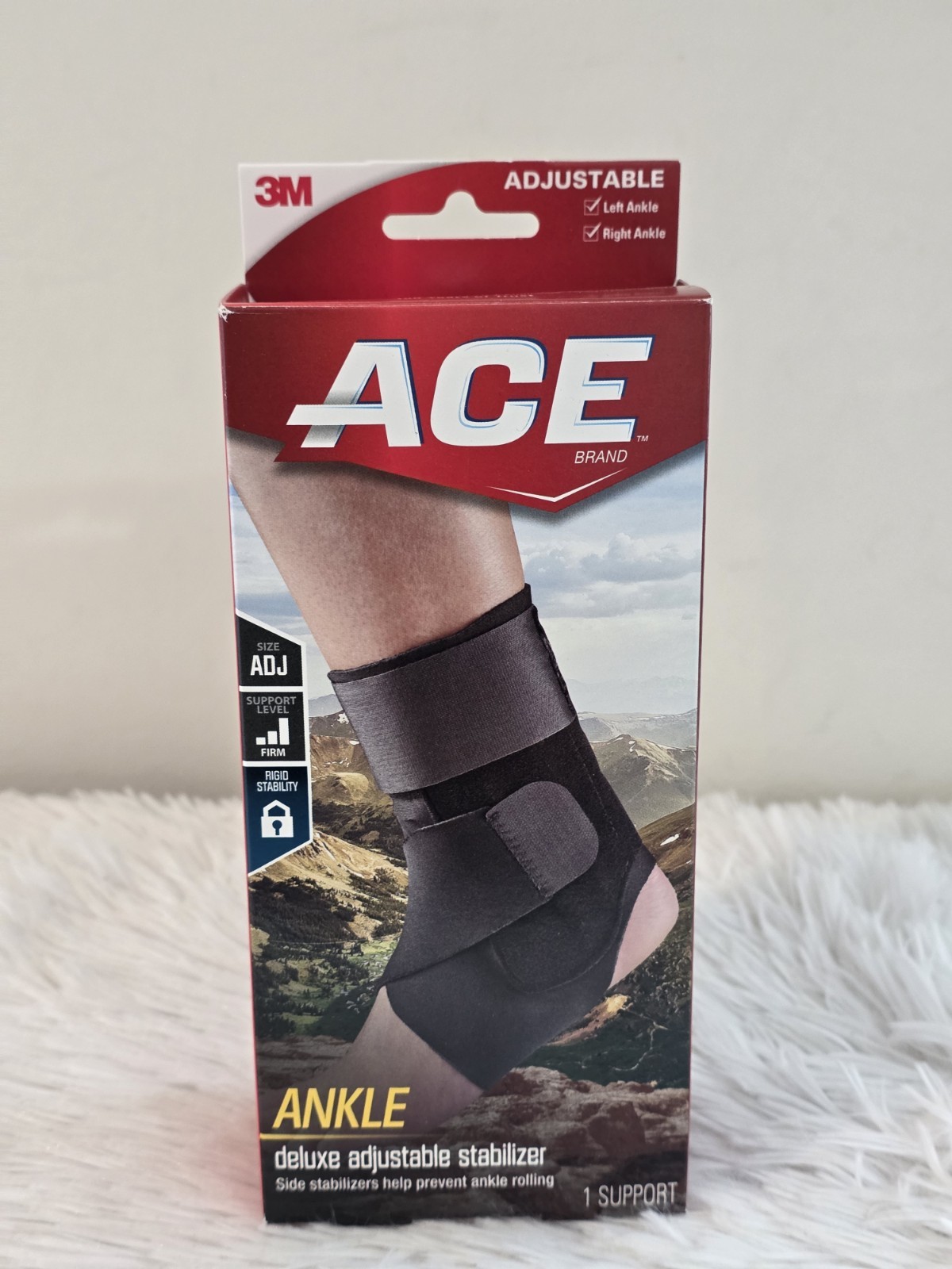 ACE Deluxe Ankle Stabilizer, Adjustable, Black, Side Stabalizer, 1 count