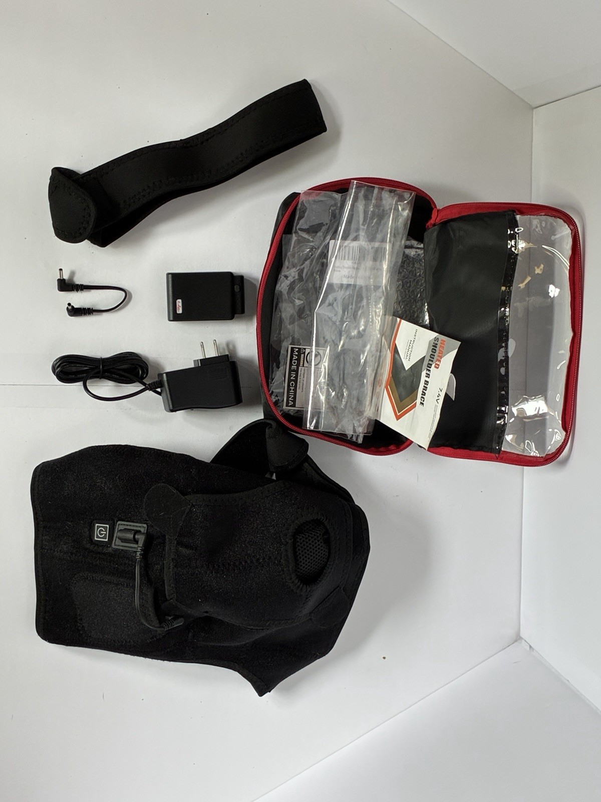 Heated Adjustable Shoulder Brace Support Wrap, Black One Size w/ Carry Case