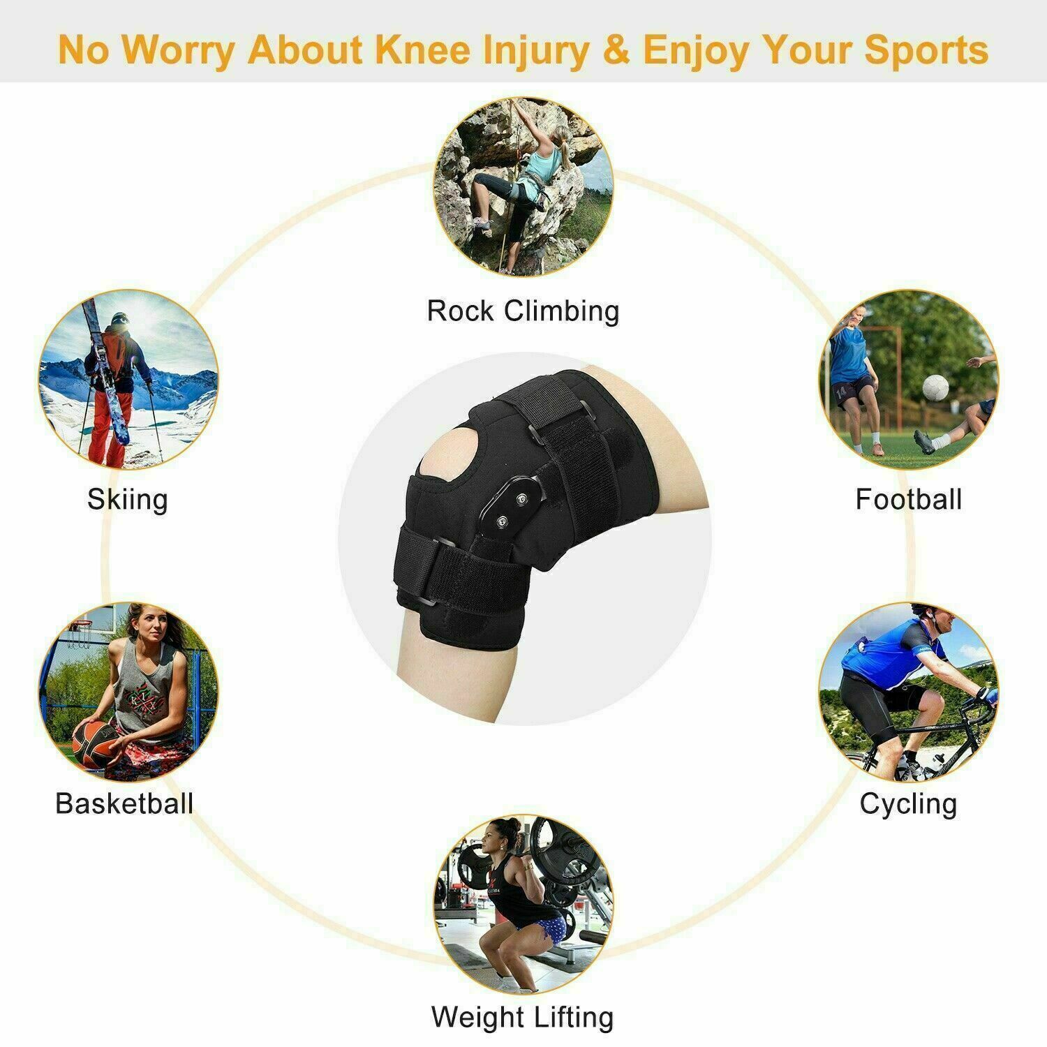 Hinged Knee Brace Compression Sleeve Joint Support Open Patella Stabilizer Wrap