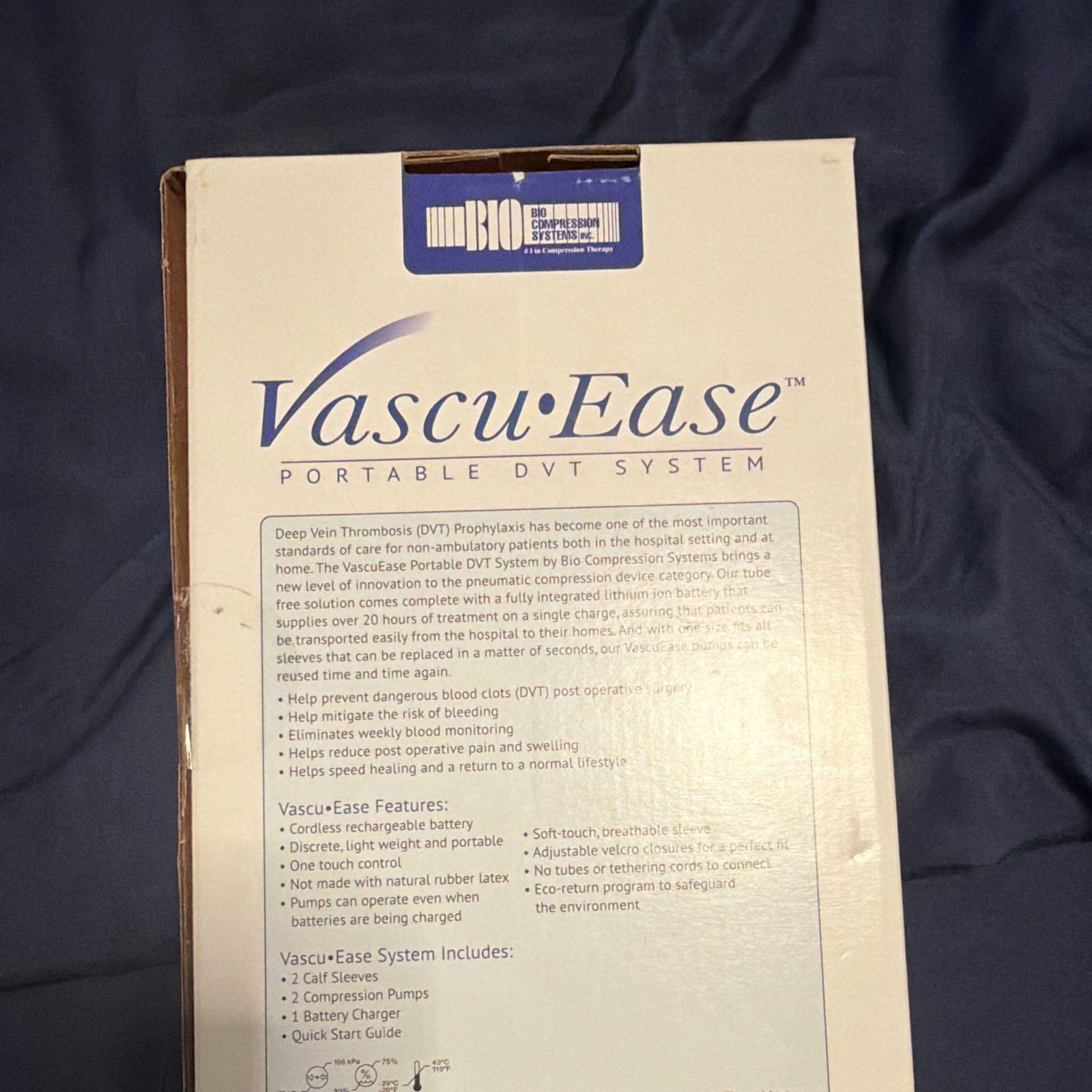 Bio Compression Vascu-Ease Portable DVT Calf Compression Sleeves Rechargeable