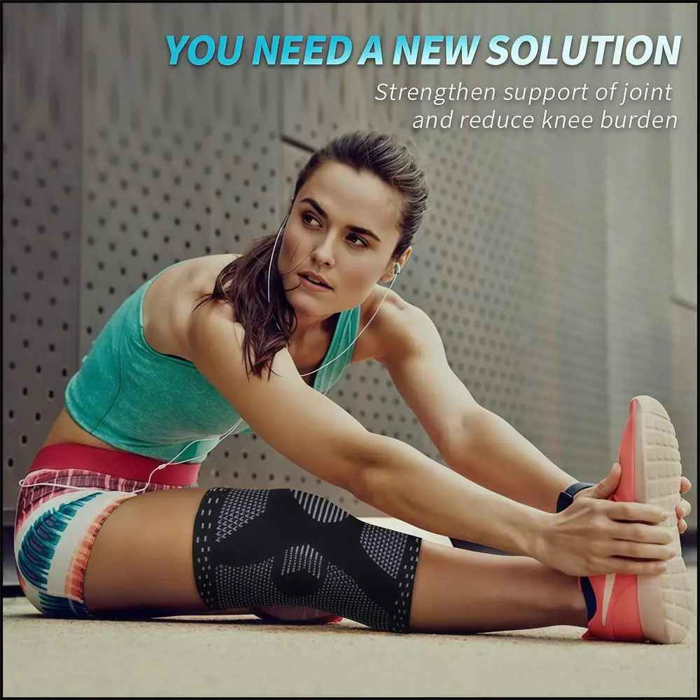 1/2Pcs Sport Compression Knee Support Brace Patella Protector Knitted Silicone S