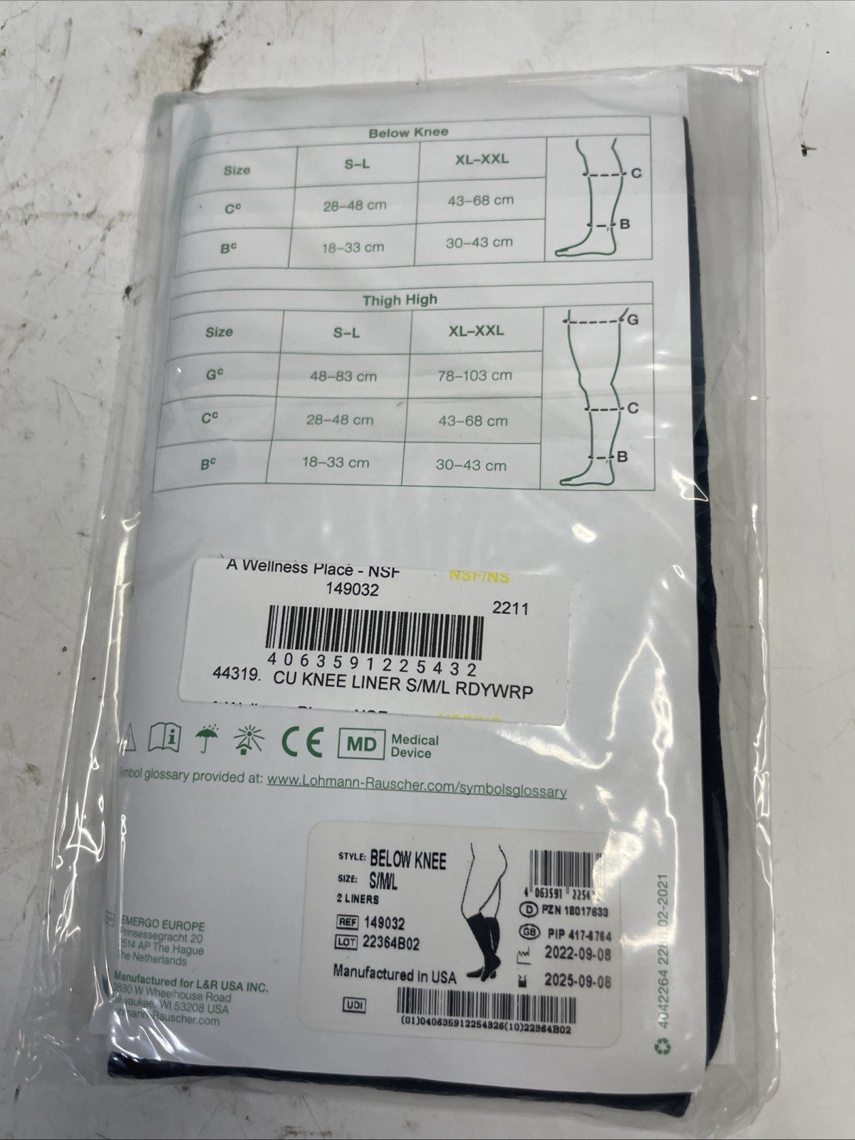 LR ReadyWrap Liner Below Knee Black Size S M L Small Medium Large New
