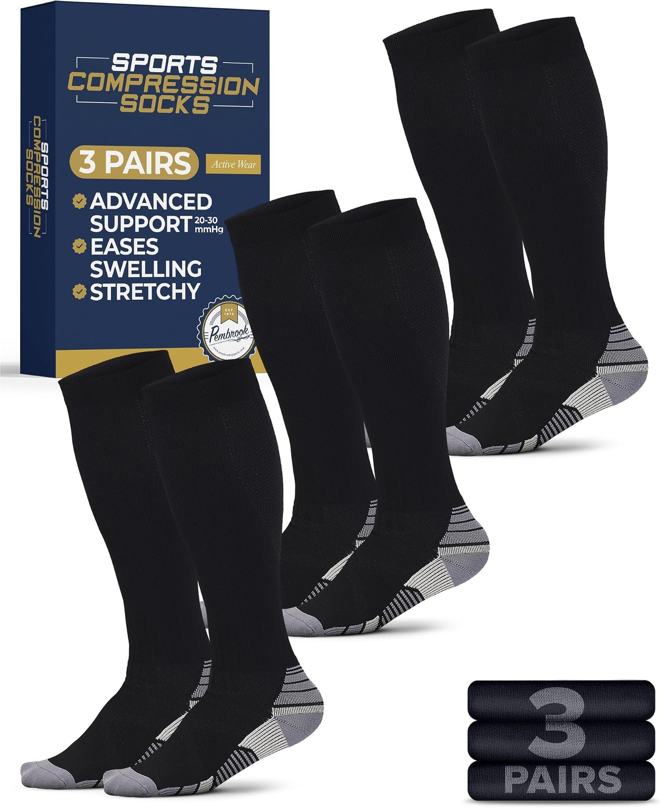 Pembrook 3 Pairs Compression Socks 20-30 mmHg – Compression Socks for Women a…