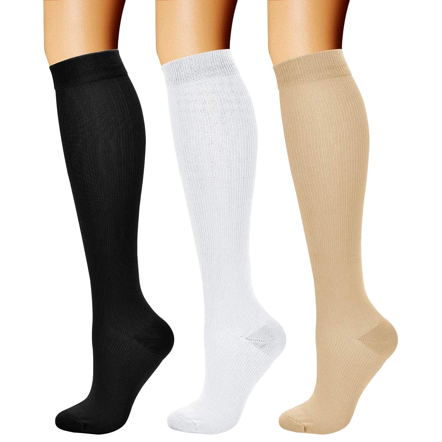 CHARMKING Compression Socks 3 Pairs 15~20 mmHg for Running Travel L/XL