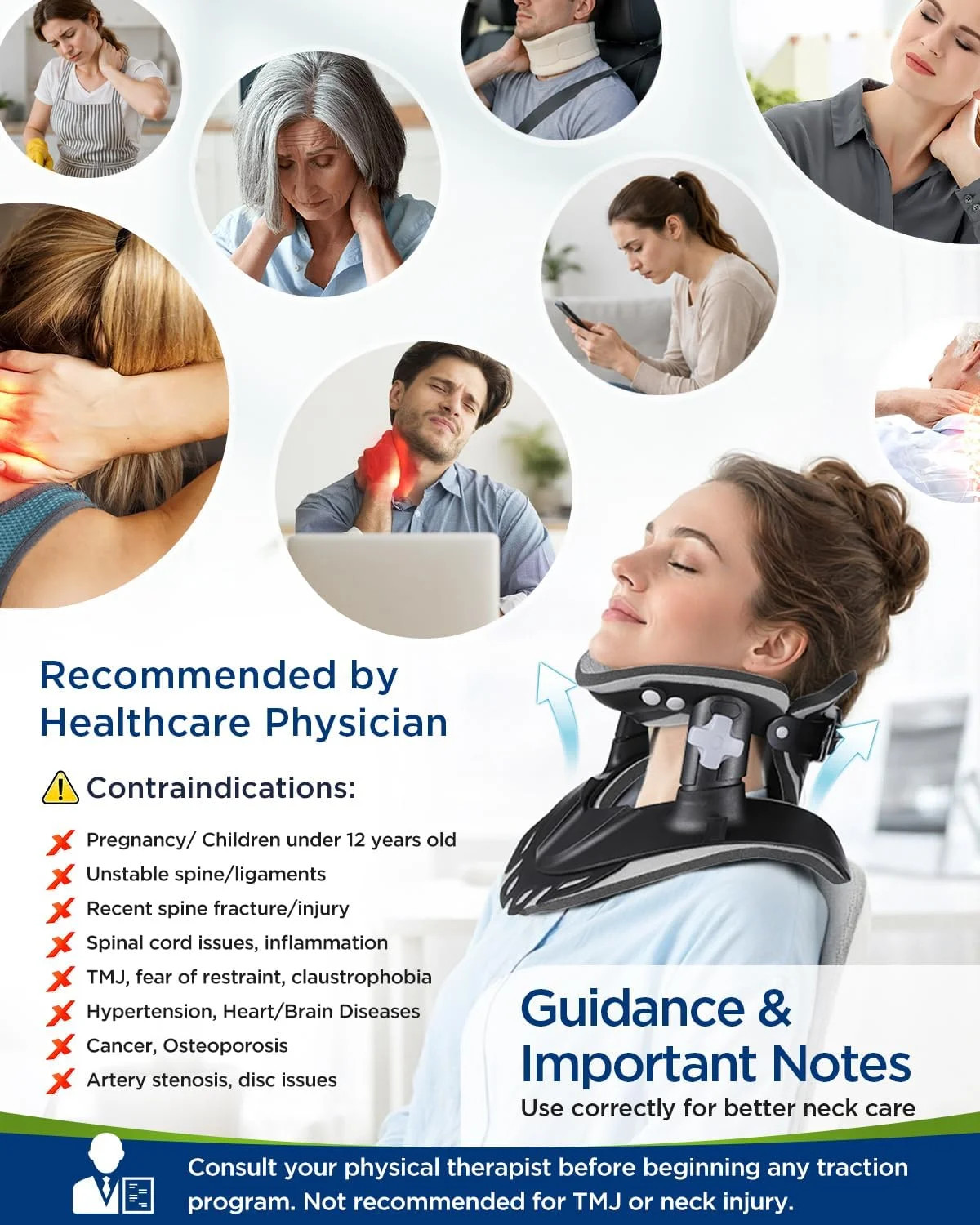 Neck Traction Device, Adjustable Neck Stretcher for Pain Relief | Ergonomic Cerv
