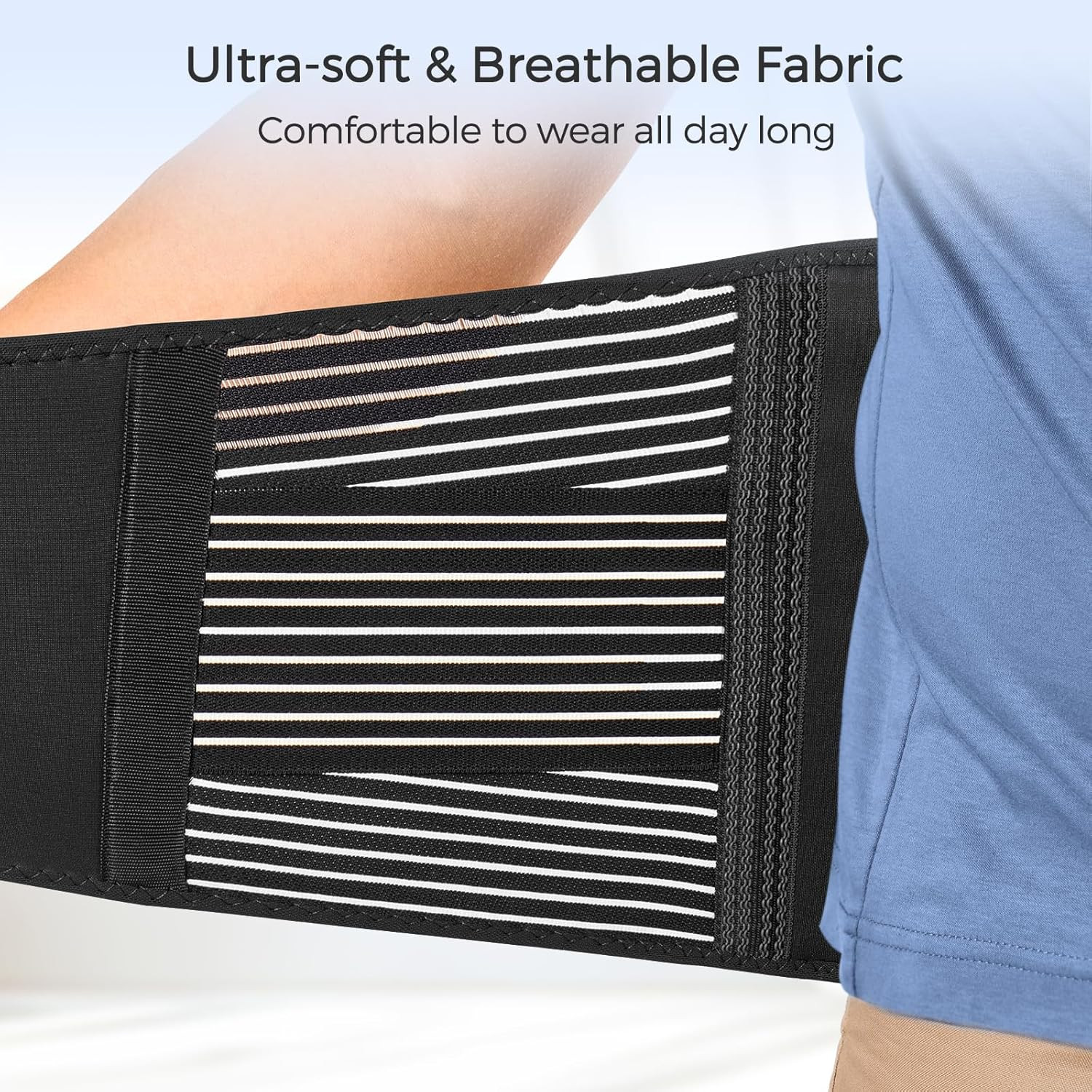 Adjustable Back Support Belt with 6 Stays Breathable Lumbar Waist Brace Size L