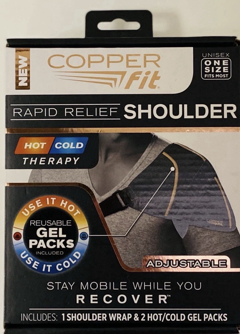 Copper Fit Rapid Relief Shoulder Hot or Cold Therapy Adjustable w/ 2 Gel Packs
