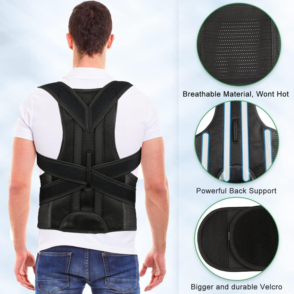 Back Brace Posture Corrector for Women Men -Adjustable and Breathable Support Sc