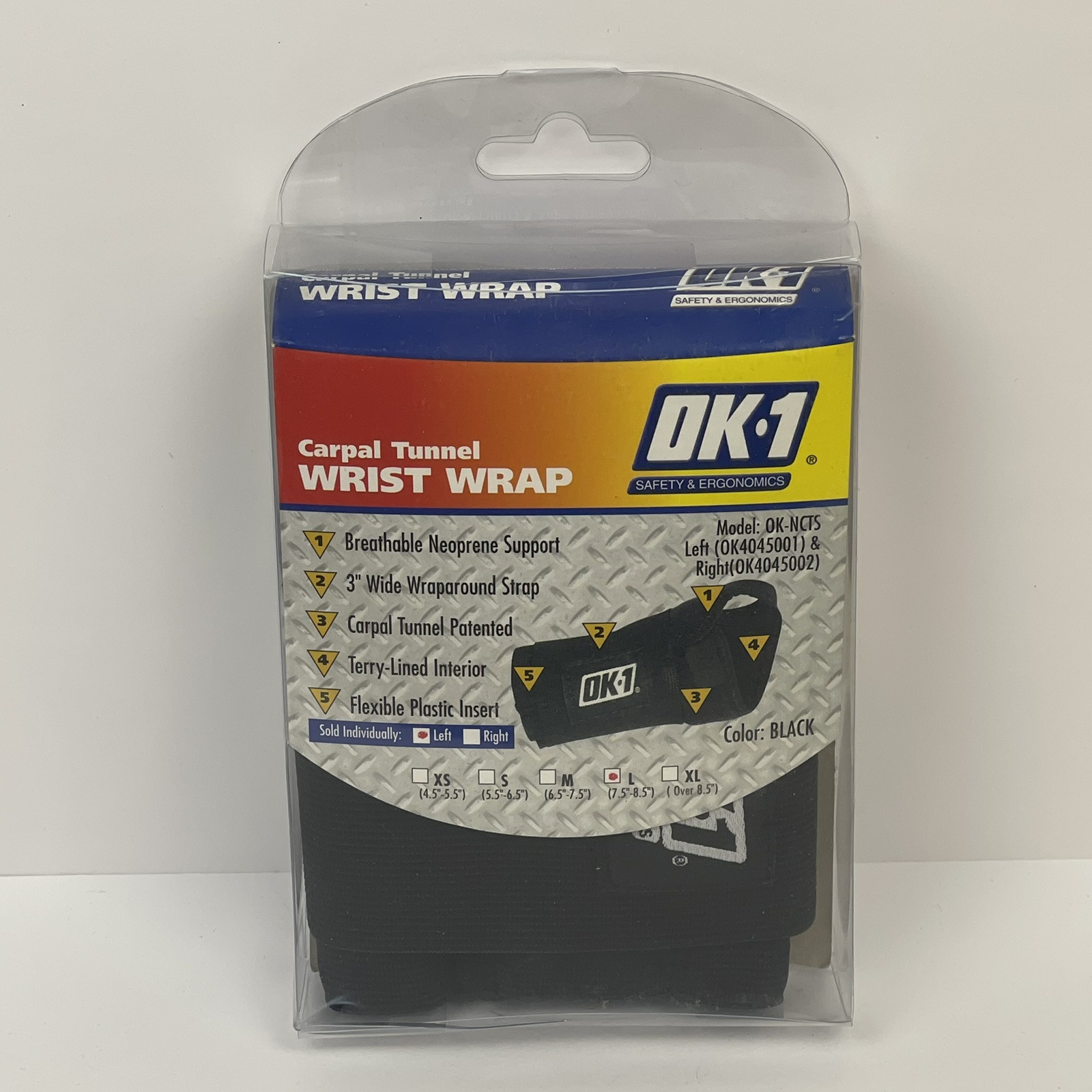 Ok-1 OK-ECTS Large Left Hand Carpal Tunnel Wrist Wrap Brace Support New In Box