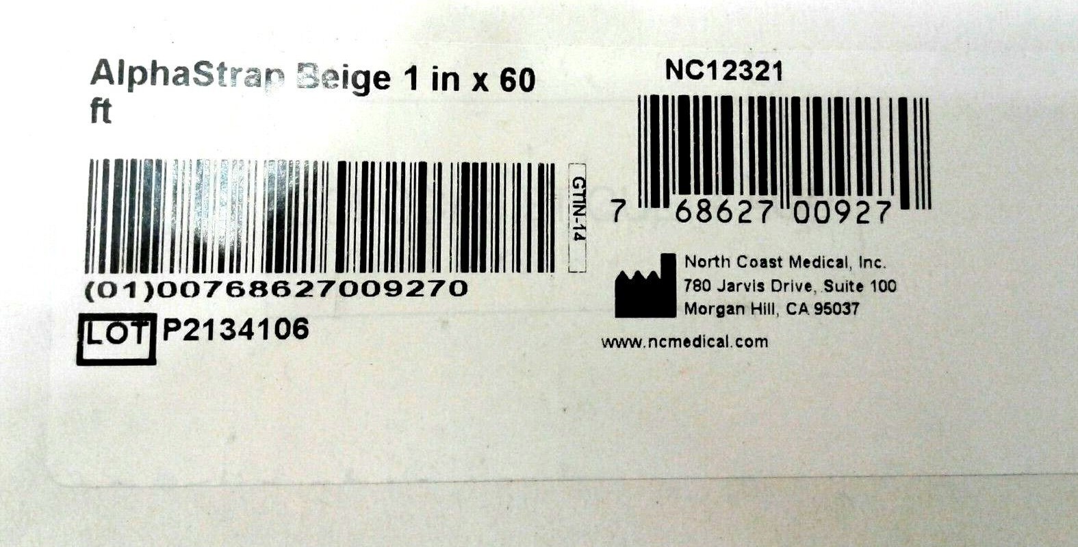 North Coast Medical NC12321 AlphaStrap Beige 1″x60′