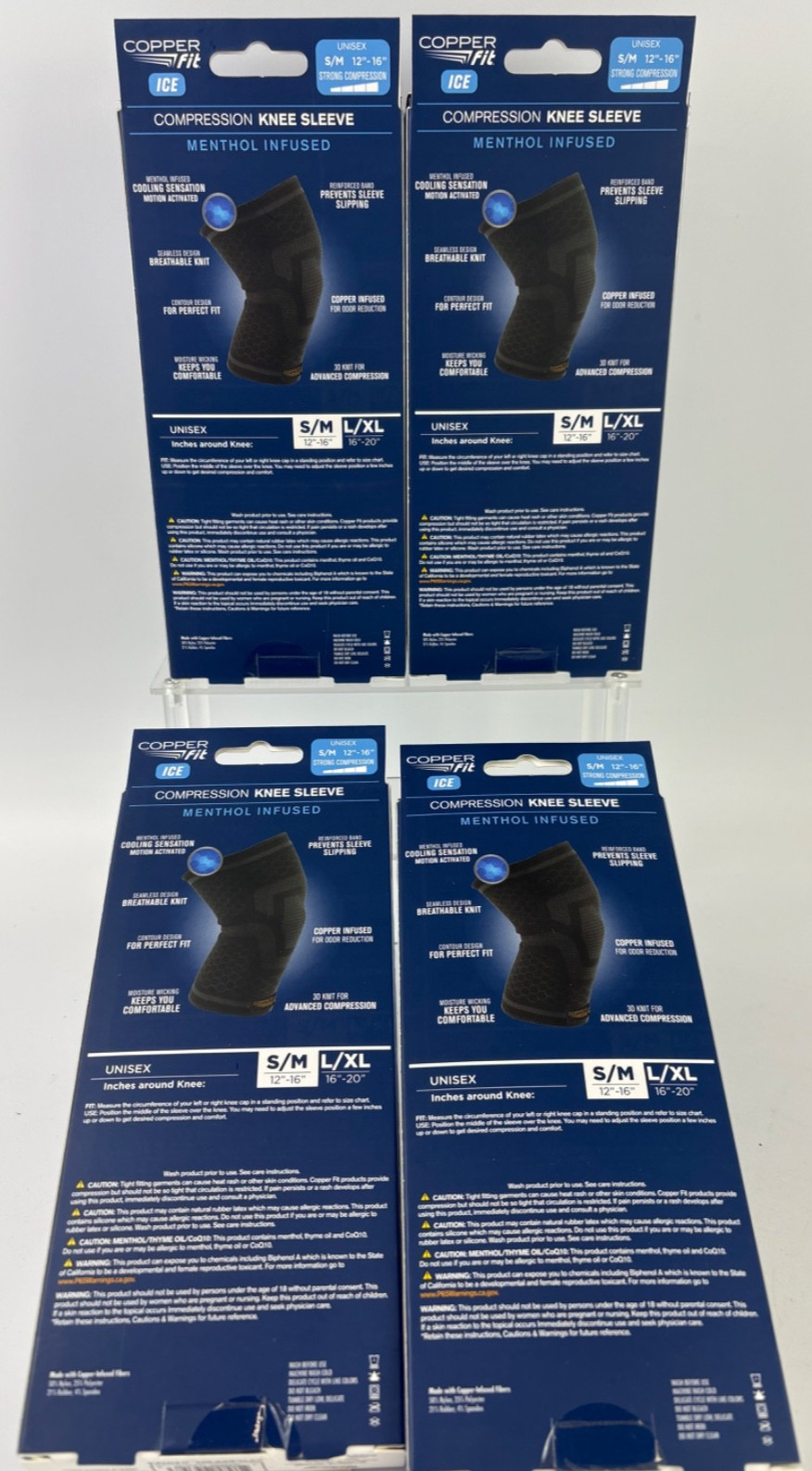 Copper Fit ICE Knee Compression Sleeve Infused with Menthol Size S/M – 4 Pack