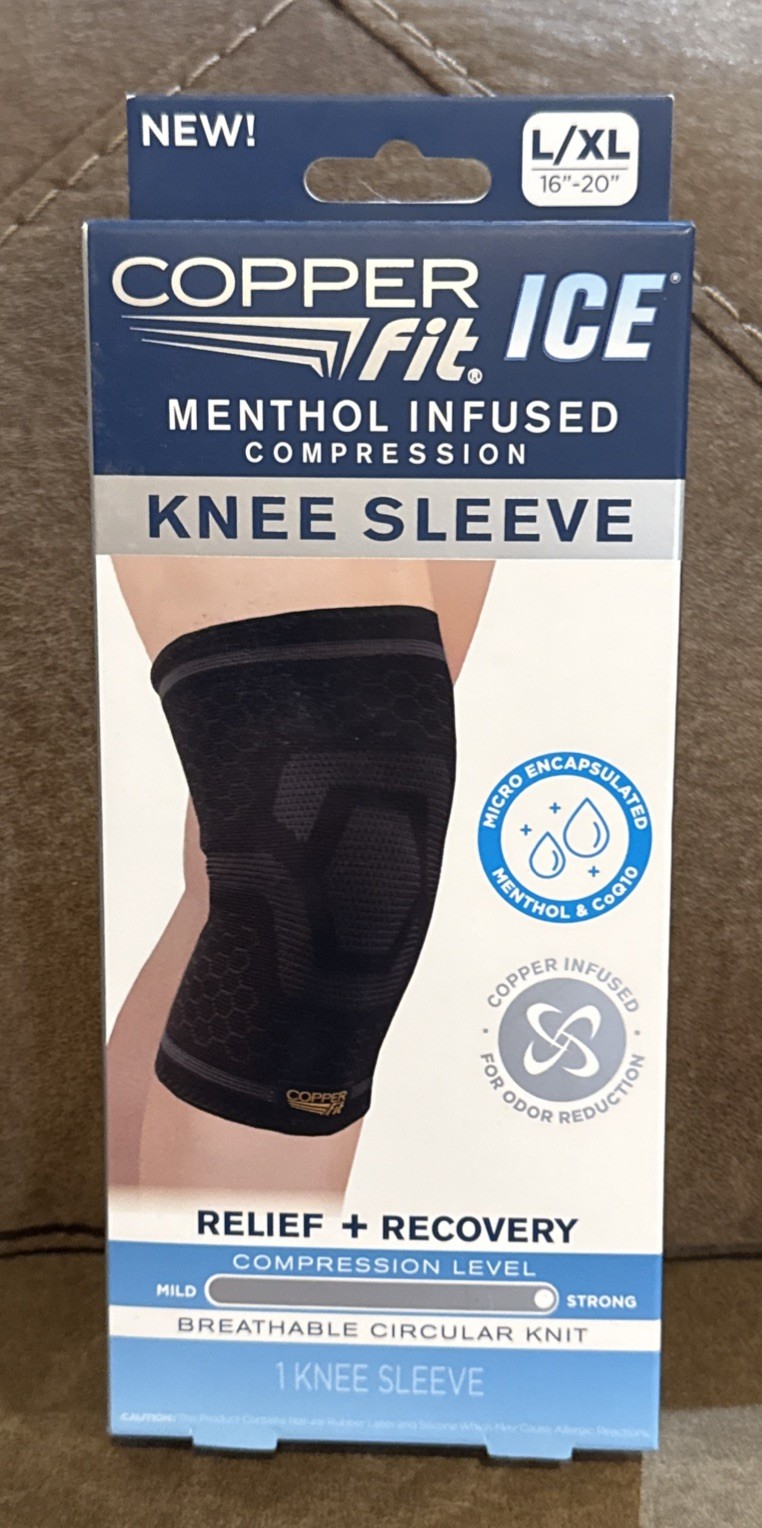 Copper Fit Ice Knee Compression Sleeve Infused with Menthol and CoQ10 L/XL Black