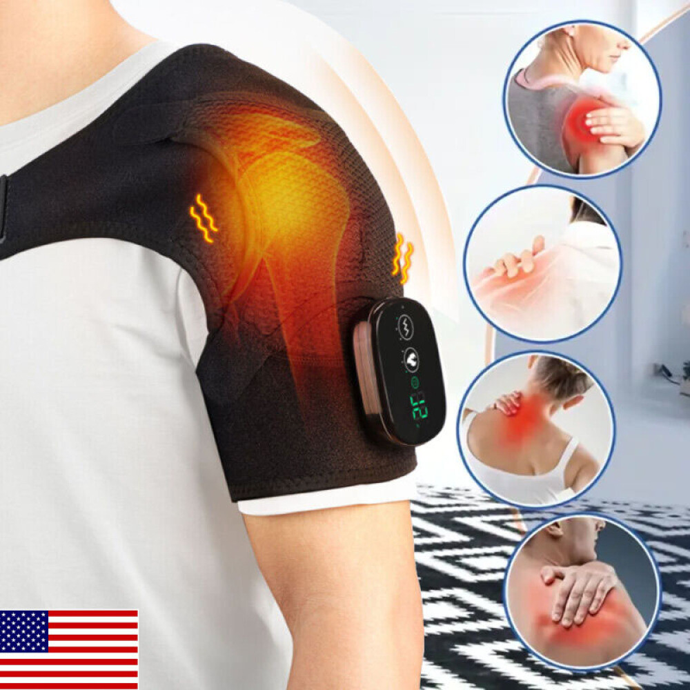 Electric Heating Vibration Shoulder Brace Joint Pain Relief Massager Wrap Strap
