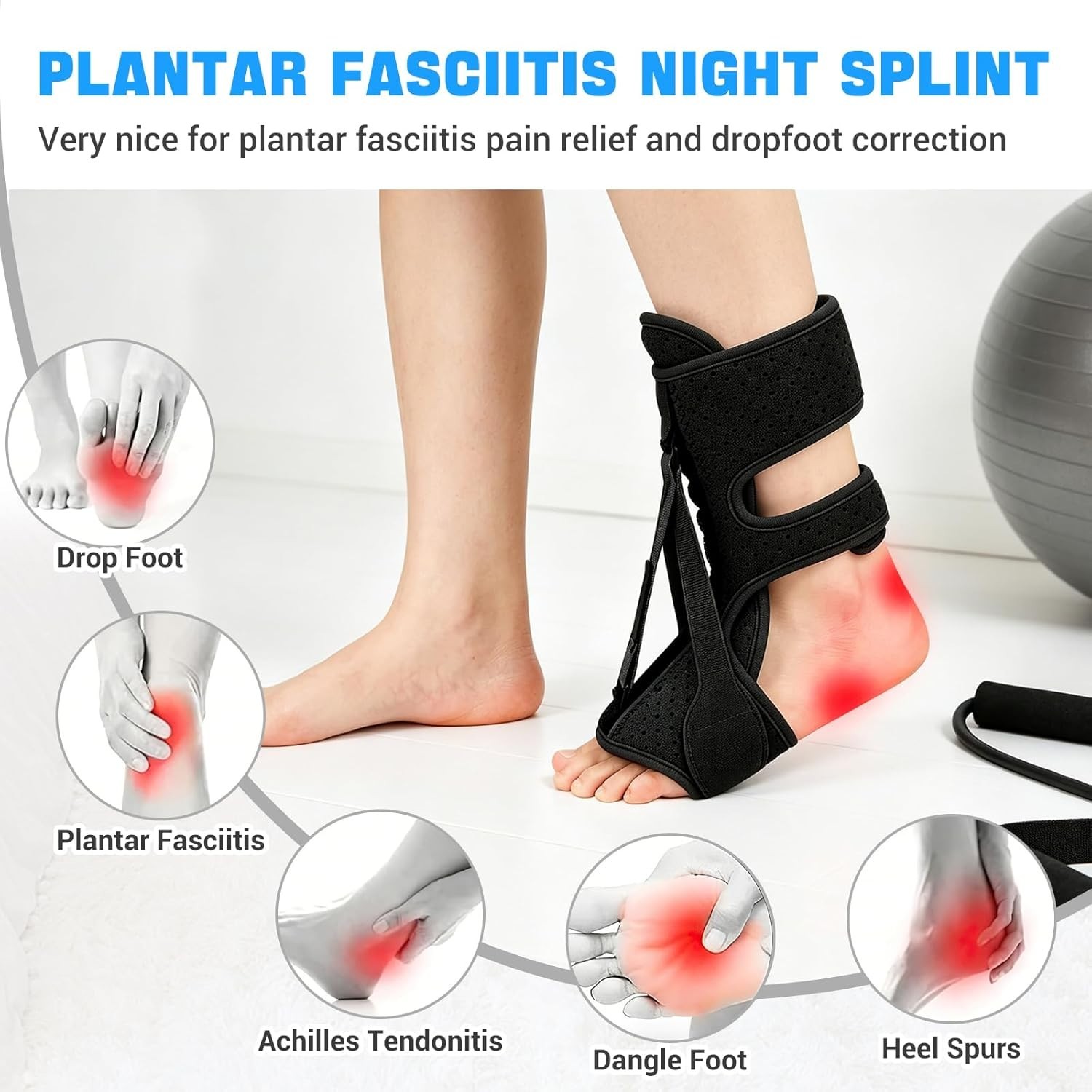 Plantar Fasciitis Night Support Brace, Three Adjustable Straps, Relieves Plantar