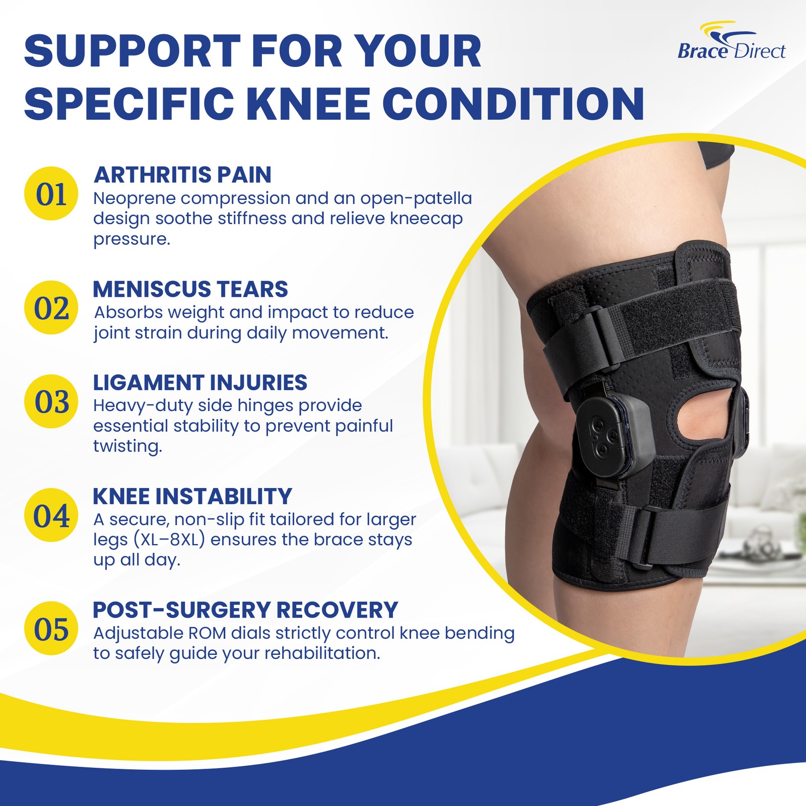 Plus Size External Hinged Knee Brace with Compression Wrap for Big & Wide Thighs