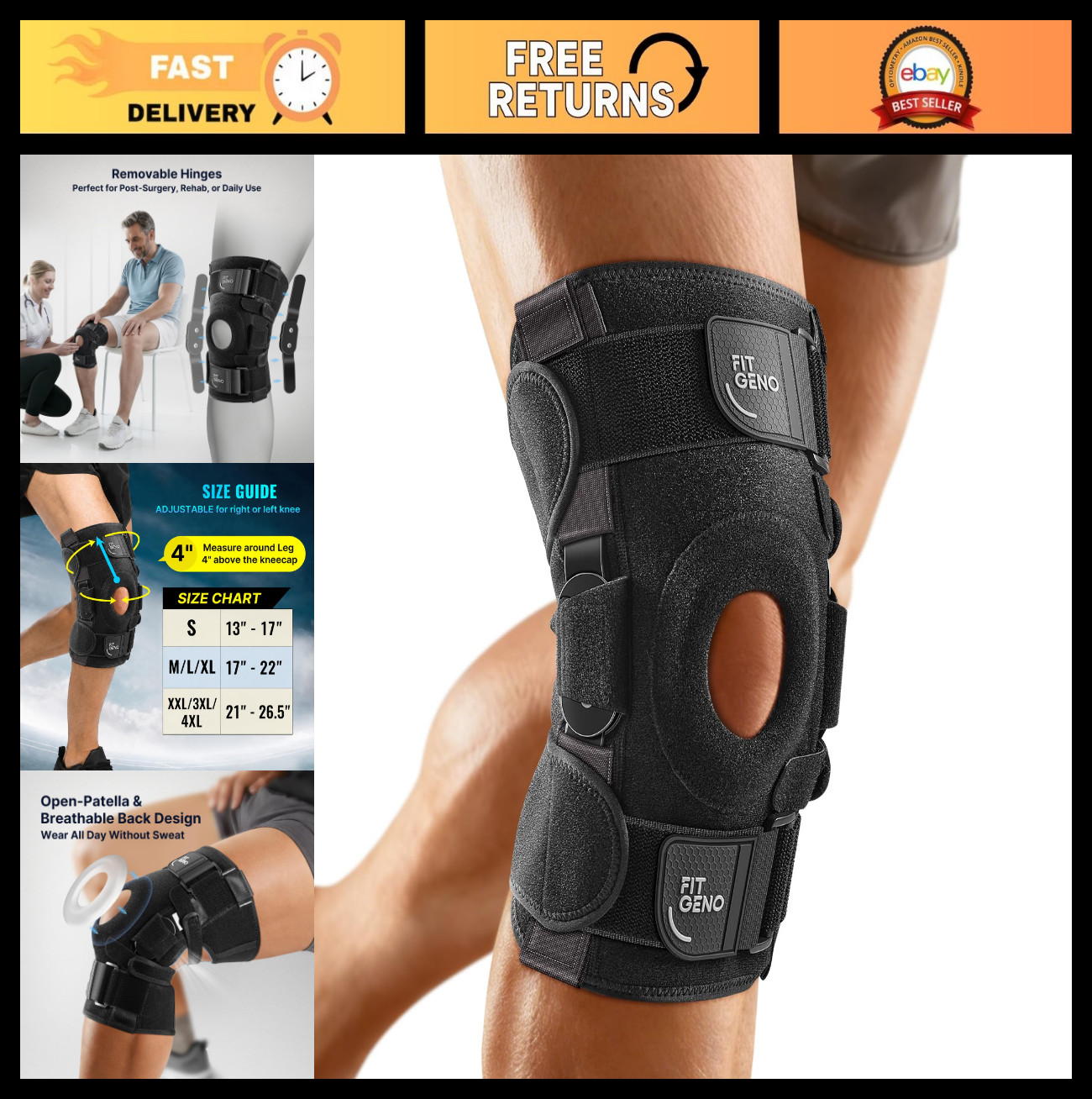 Adjustable Hinged Knee Brace for Meniscus Tear – Support for Pain Relief & Recov