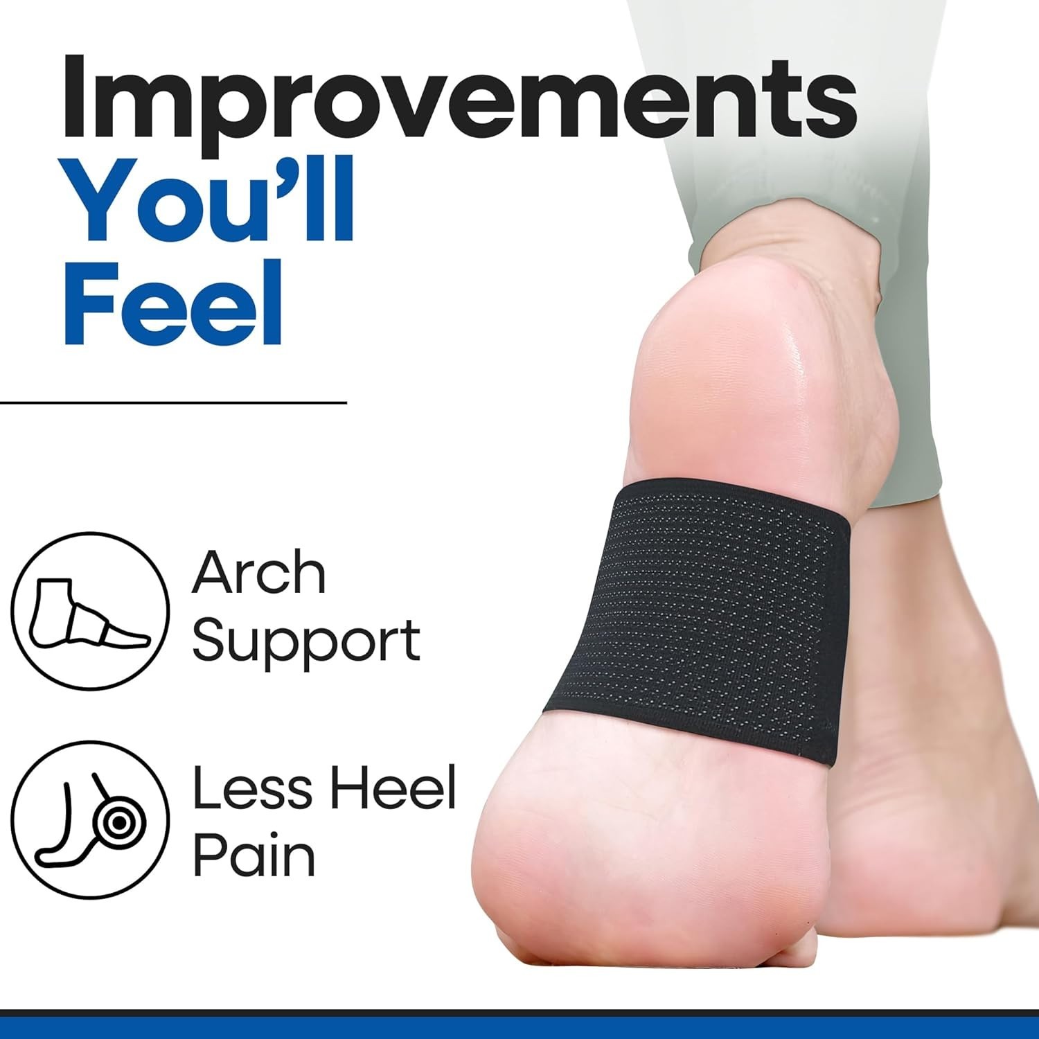 Versatile Foot Arch Support Bands for Flat Feet & High Arches – Black, 6 Count