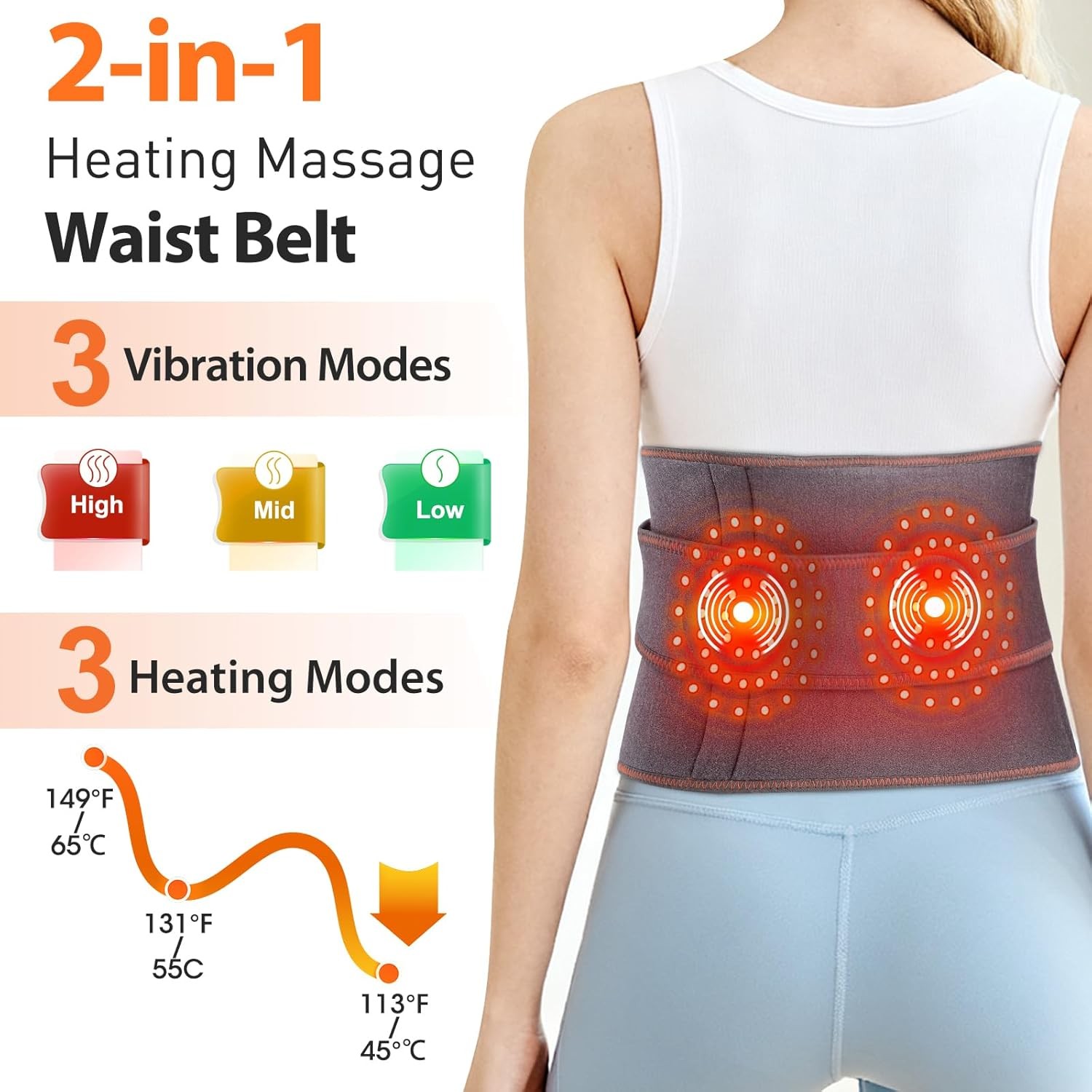 Red Light Therapy Massage Belt Electric Heated with Back Support Waist Vibration