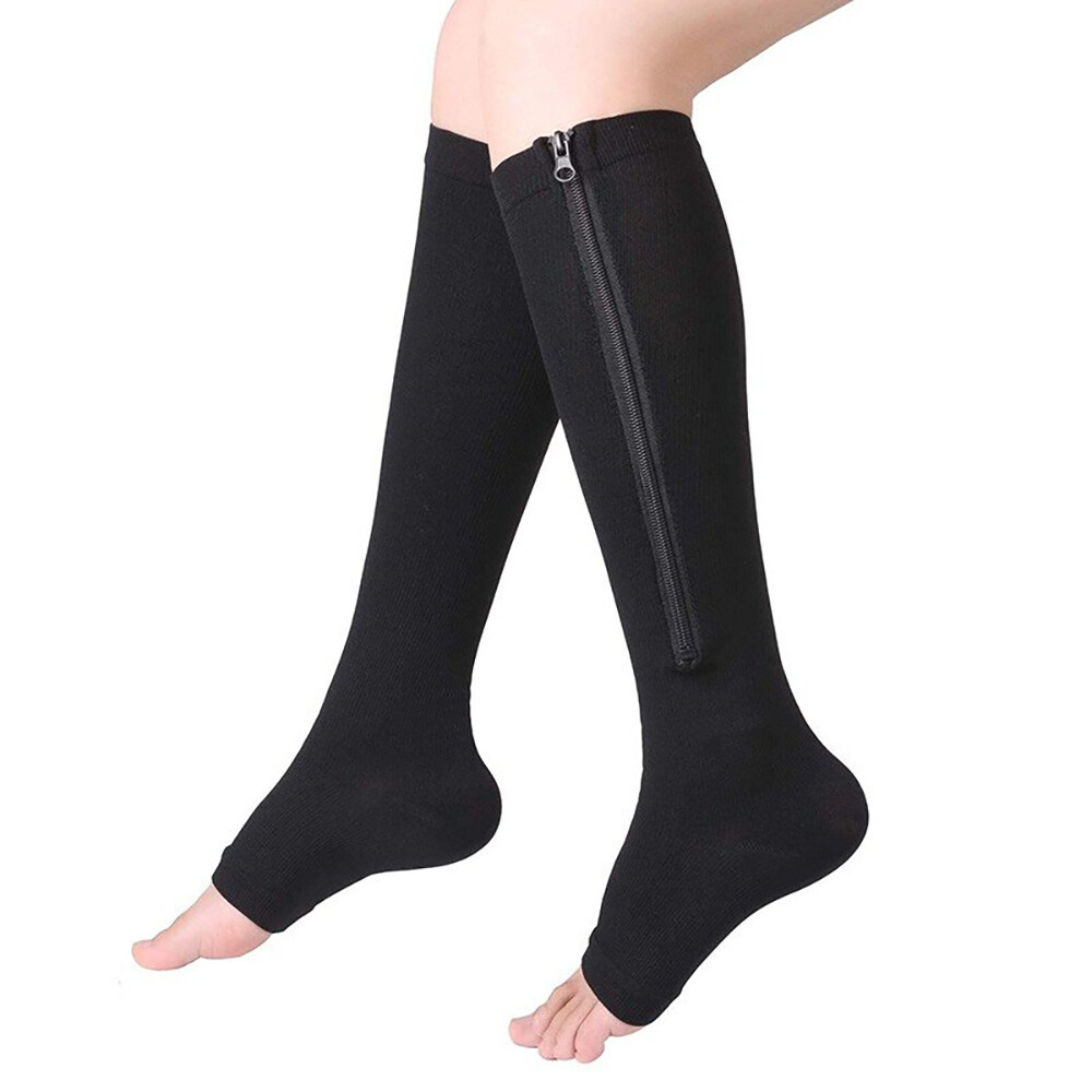 Women Men Open Toe Zipper Compression Socks 20-30mmHg Leg Calf Support Stockings