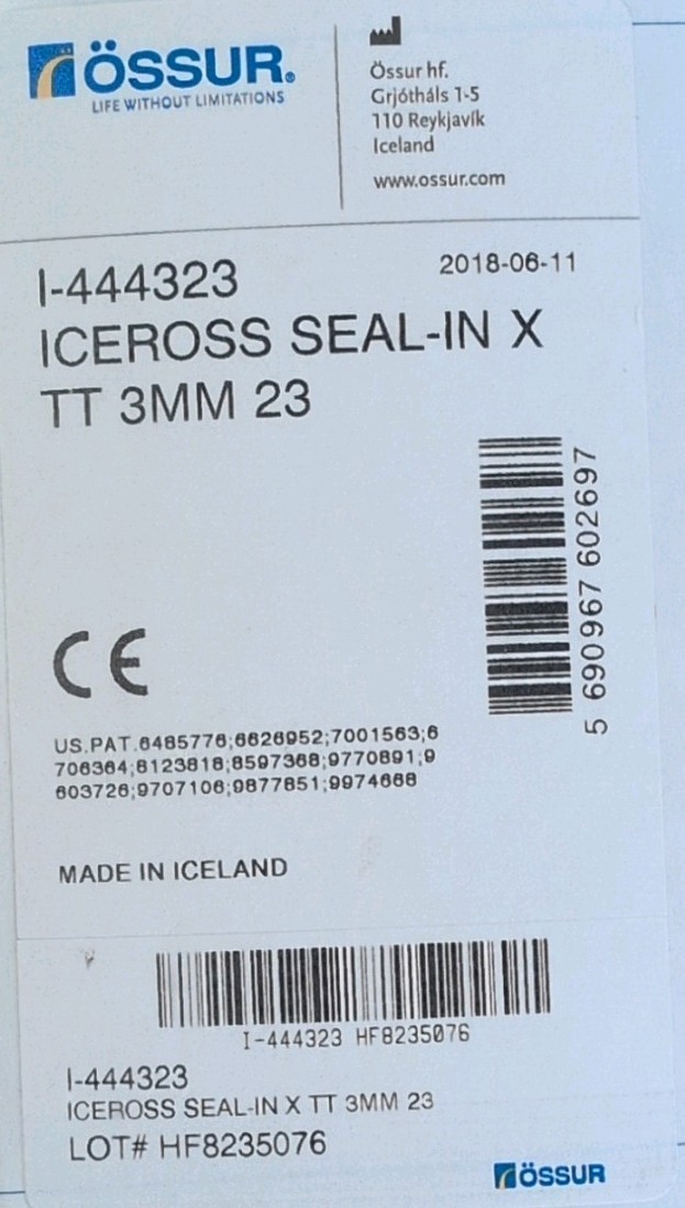 Össur Iceross Seal-In X TT Prosthetic Leg Liner Sleeve 3mm Size 23 I-444323