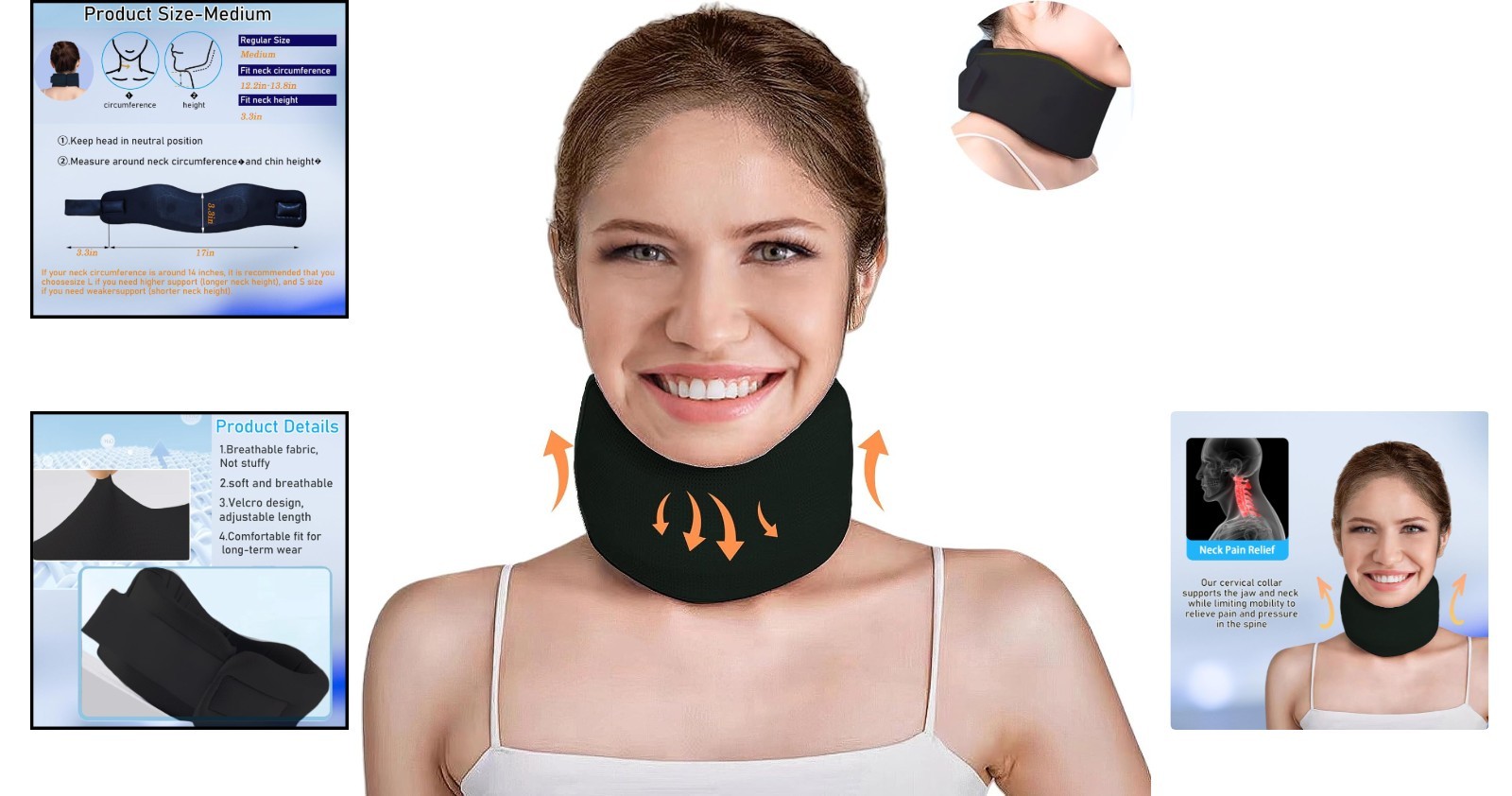 Soft Adjustable Neck Support Brace – Cervical Collar for Pain Relief M-17″x3.3″