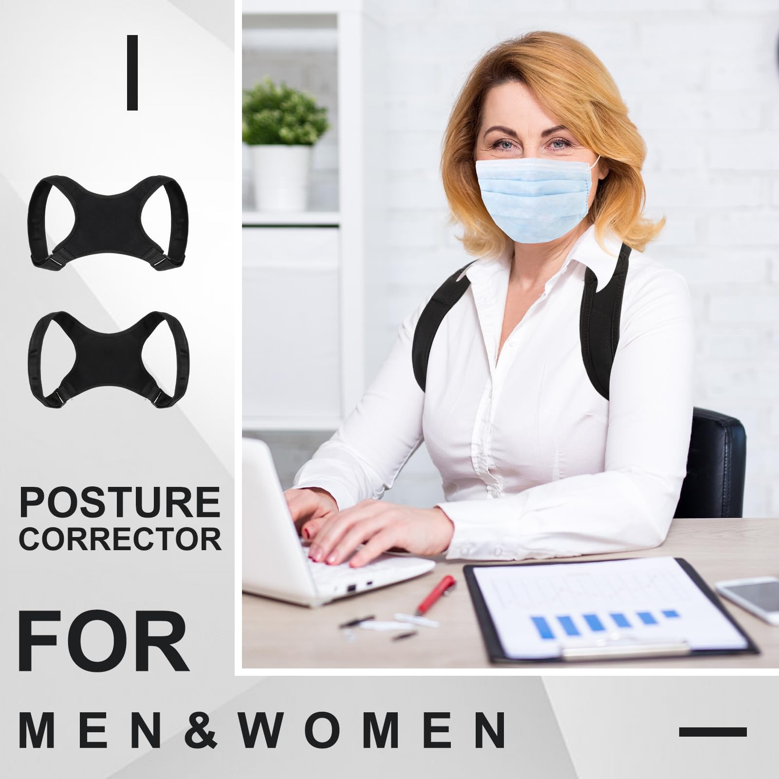 Threlaco Posture Corrector about 13 x 15 cm/ 5.12 x 5.91 inches(L x W), Black