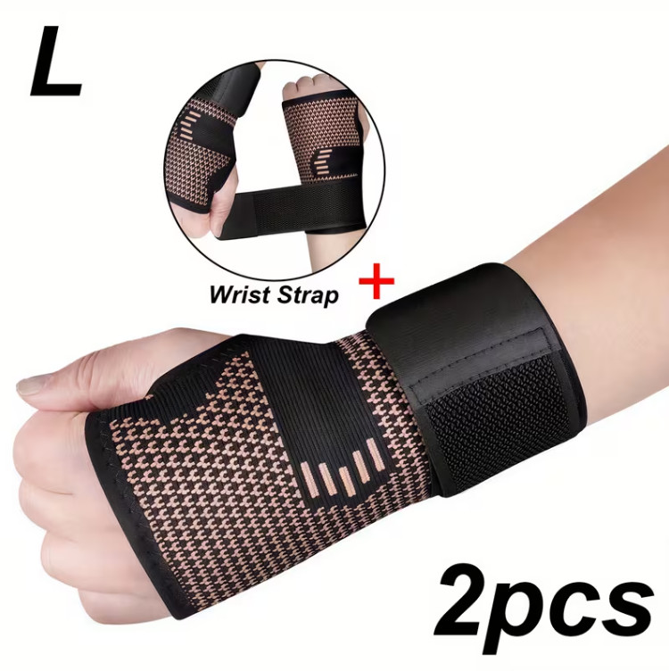 Copper Wrist Compression Support Pain Relief Joint Self Care Single w/ Strap L