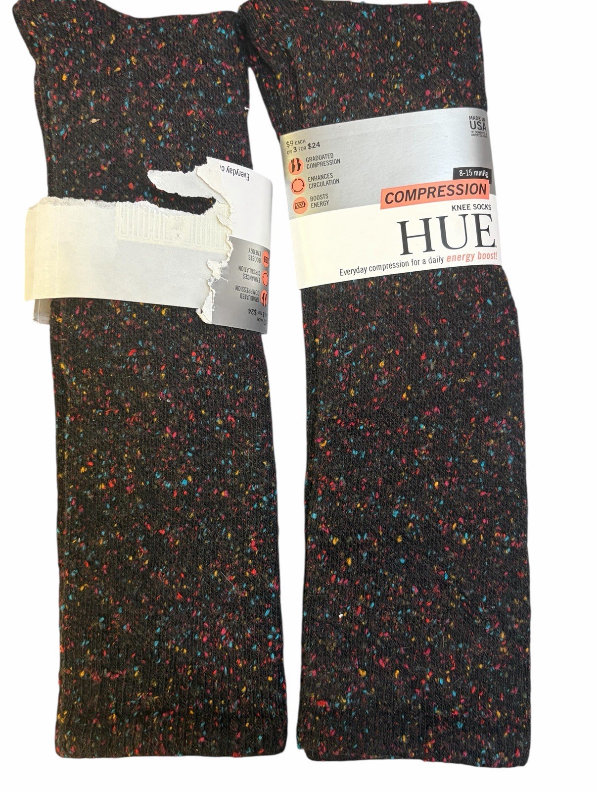 2 Hue Graduated Compression Knee High Womens Socks 8-15 mmHg 4-10 New Tweed