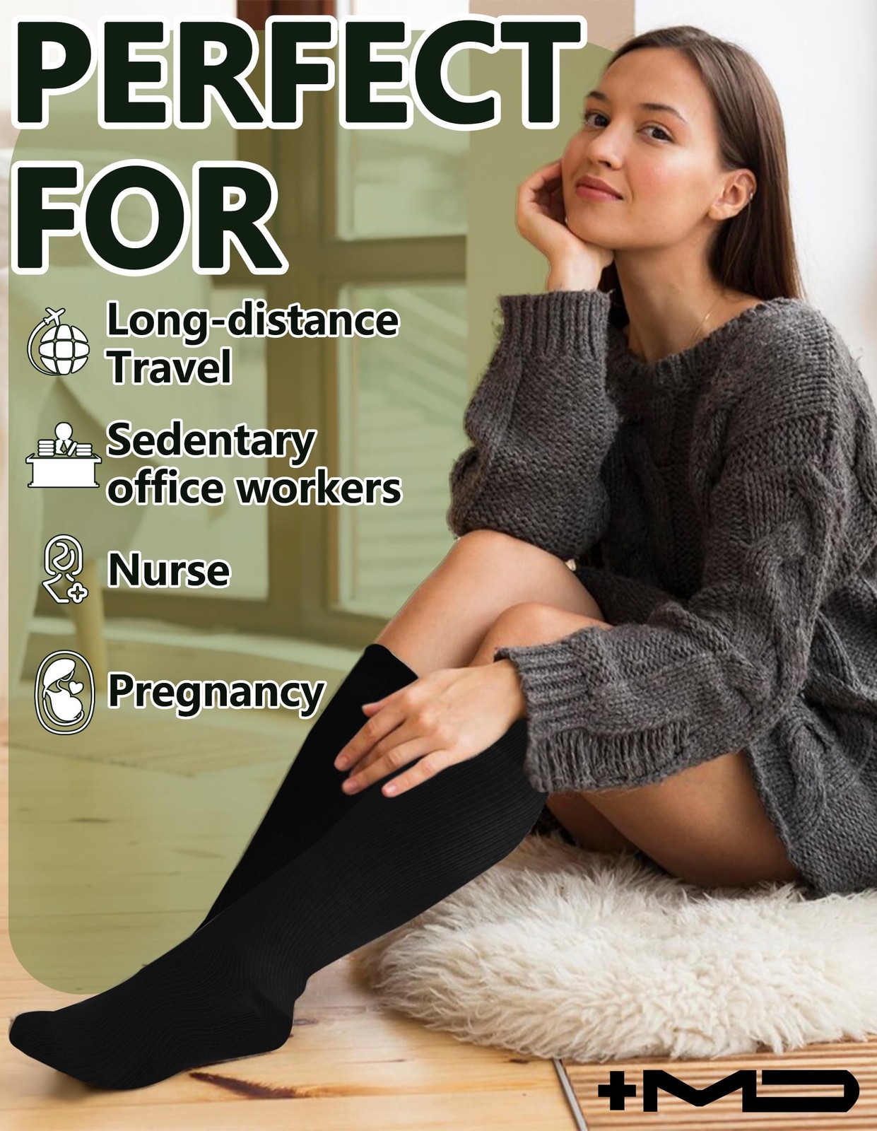 +MD 3 Pairs Bamboo Viscose Compression Socks for Women Men 1520mmHg Knee High…