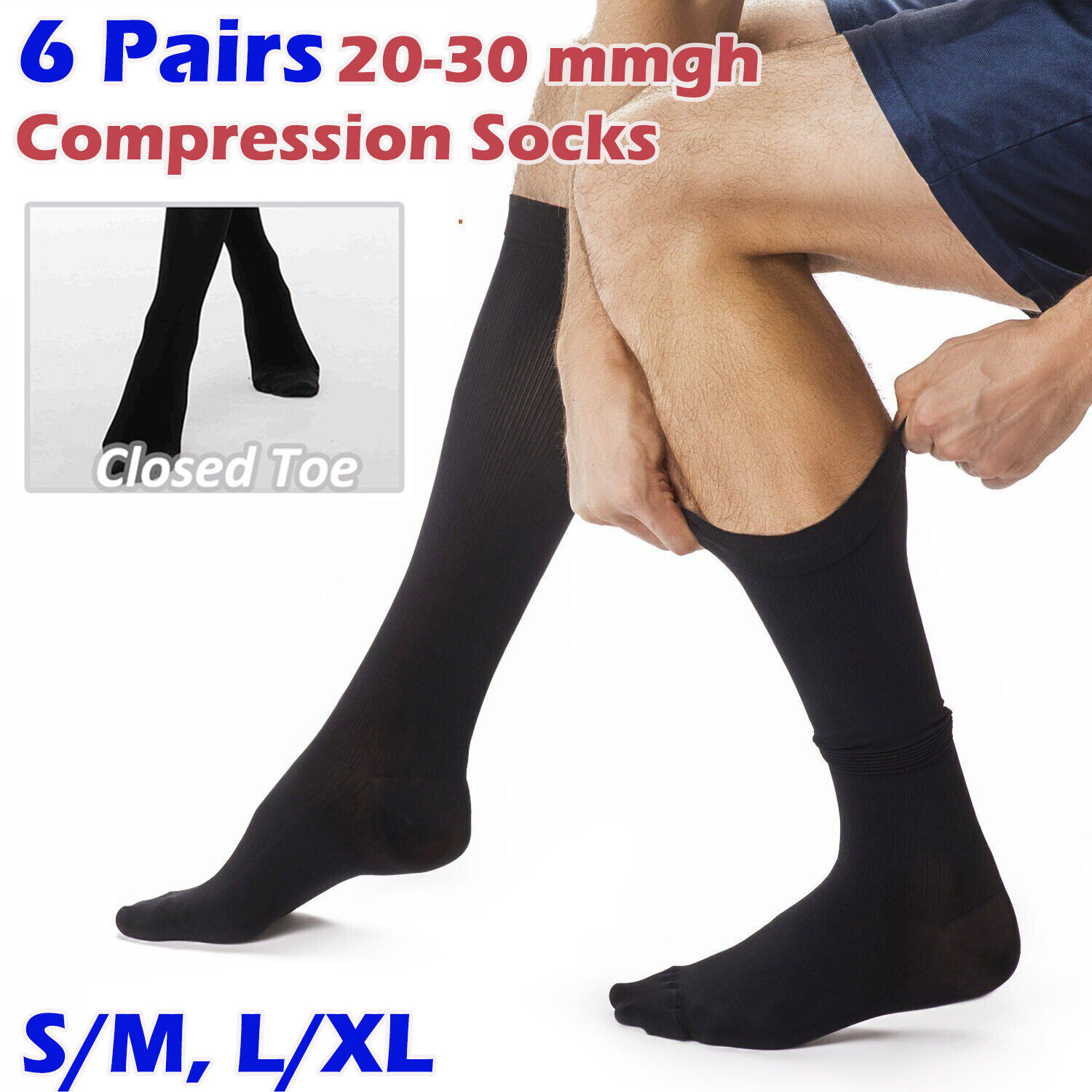 (3 Pairs)15-20mmHg Graduated Compression Support Socks Knee High Men Women S-XL&