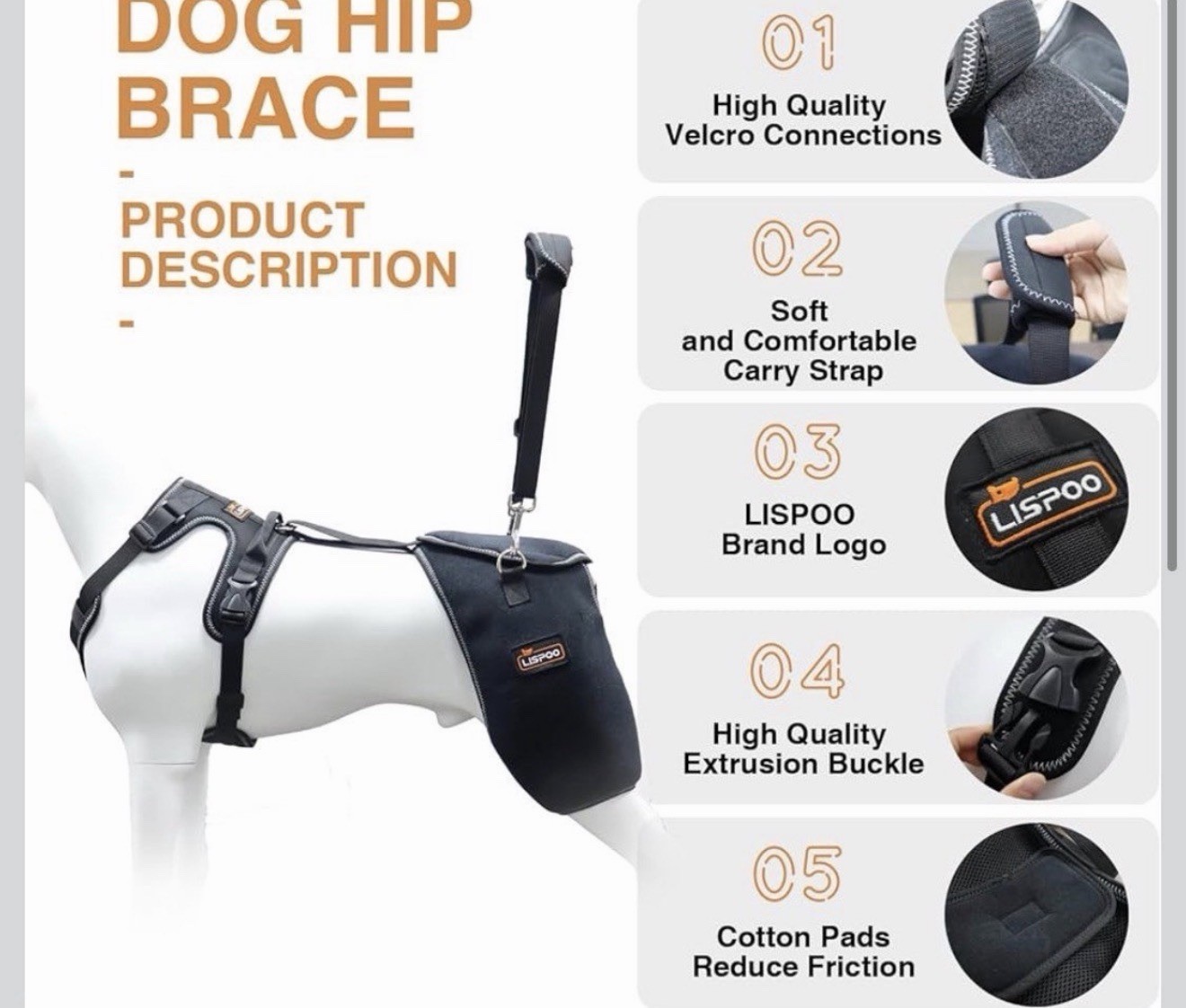 Extra Large LISPOO Dog Hip Support Brace Adjustable Dog Leg Brace for Hips Black