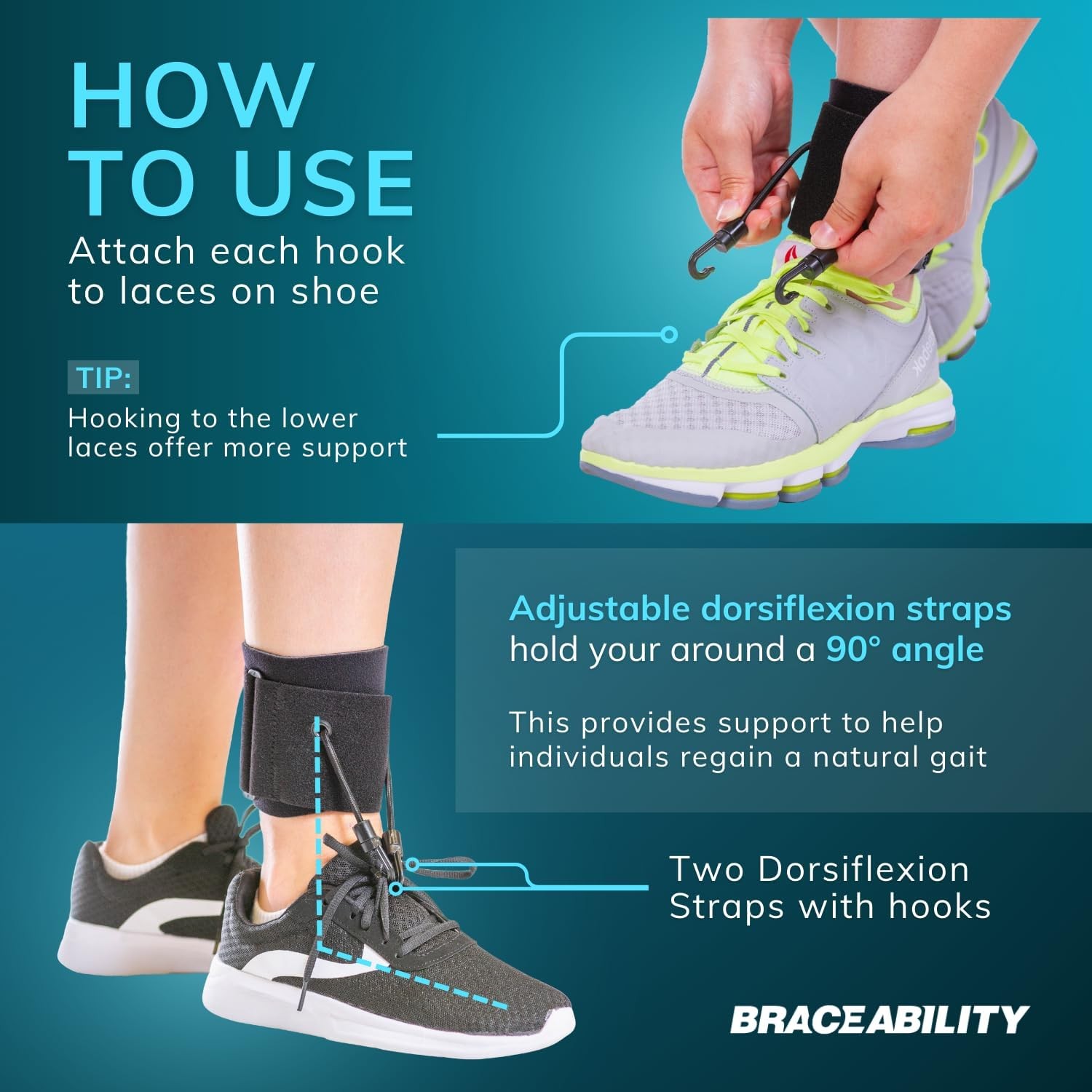 BraceAbility AFO Foot Drop Brace – Adjustable Soft Ankle Foot Orthosis Drop Foot