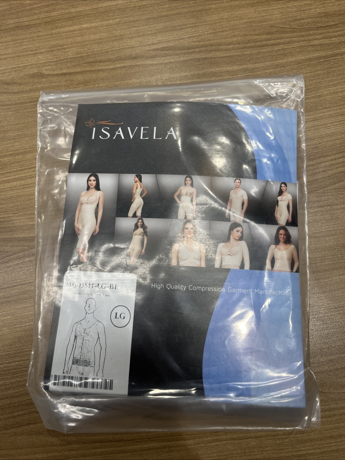 Isavela MG03SH-LG-BE Short Lenght Vest w/ Front Zipper and 3″ Waist Elastic Band