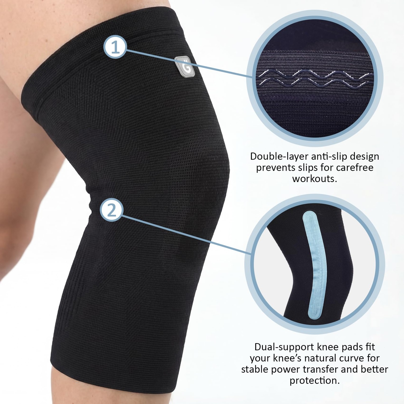 GOOGAH Knee Compression Braces 2-Pack – Pain Relief Support Arthritis, ACL