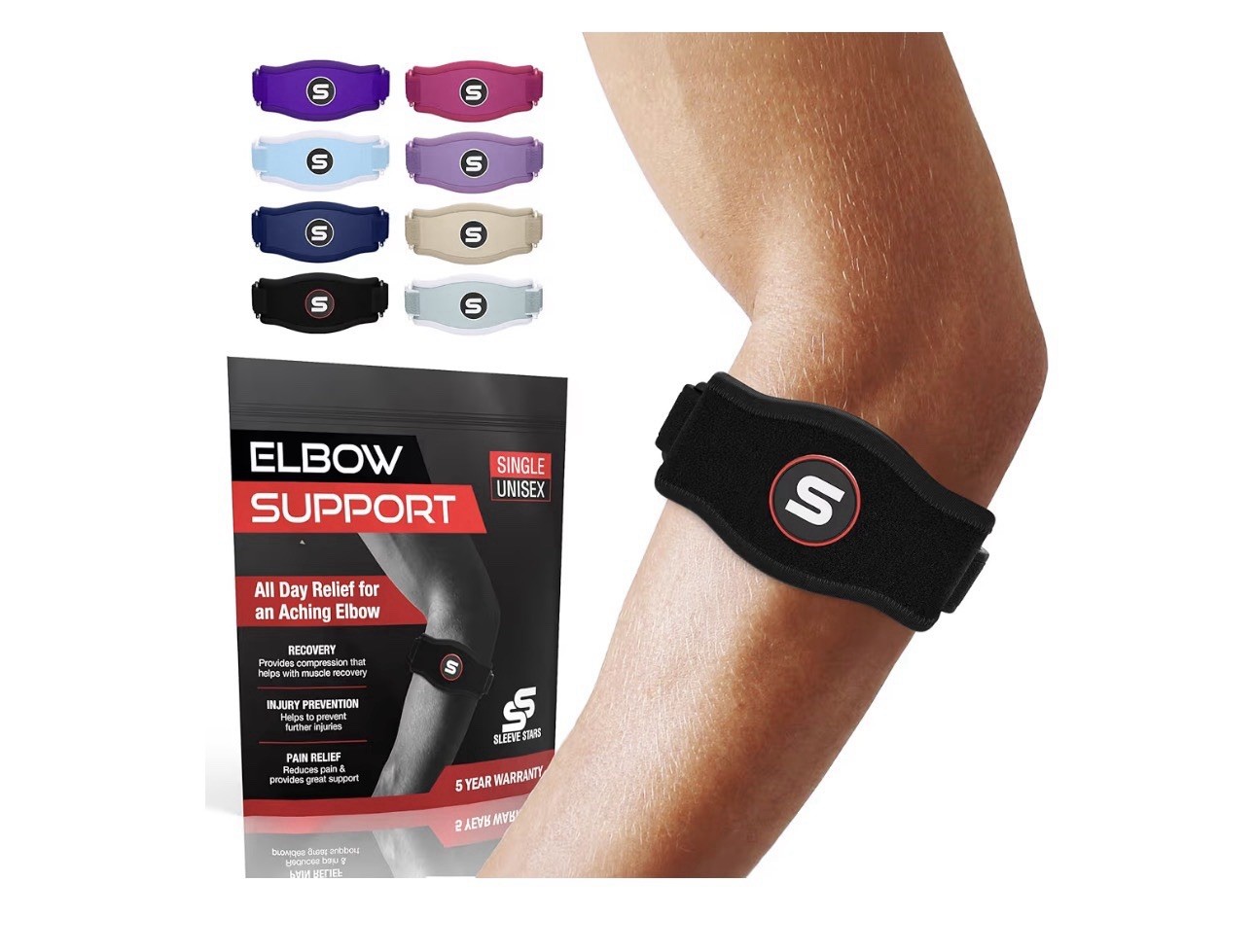 NEW Sleeve Stars Elbow Support All Day Relief For Aching Elbow Unisex Black