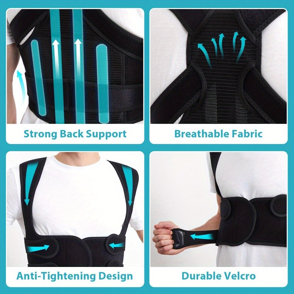 Adjustable Back Posture Corrector Brace Black Size M for Desk Work Daily Use