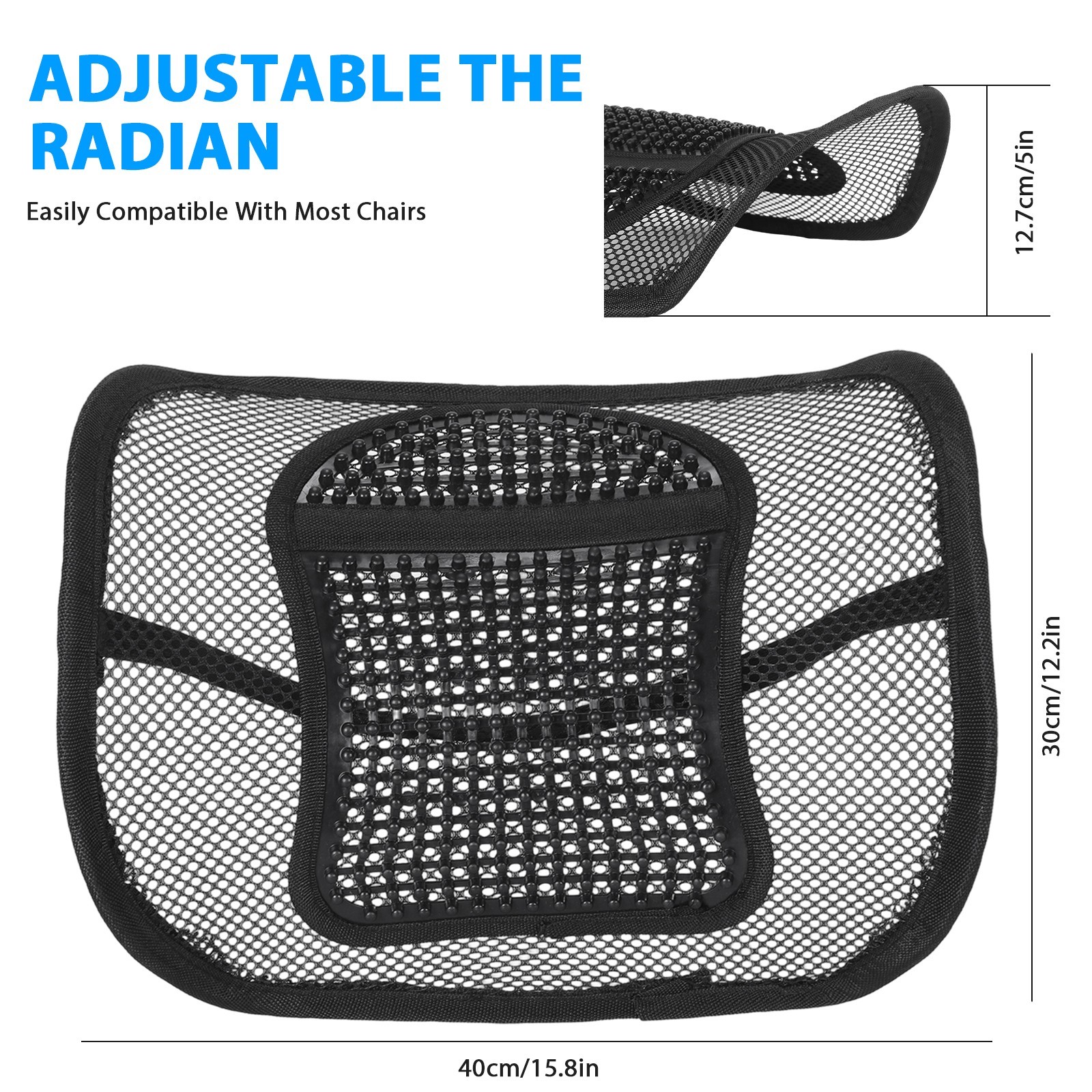 Car Seat Back Support Breathable Mesh Back Lumbar Support Cushion w/Massage Bead