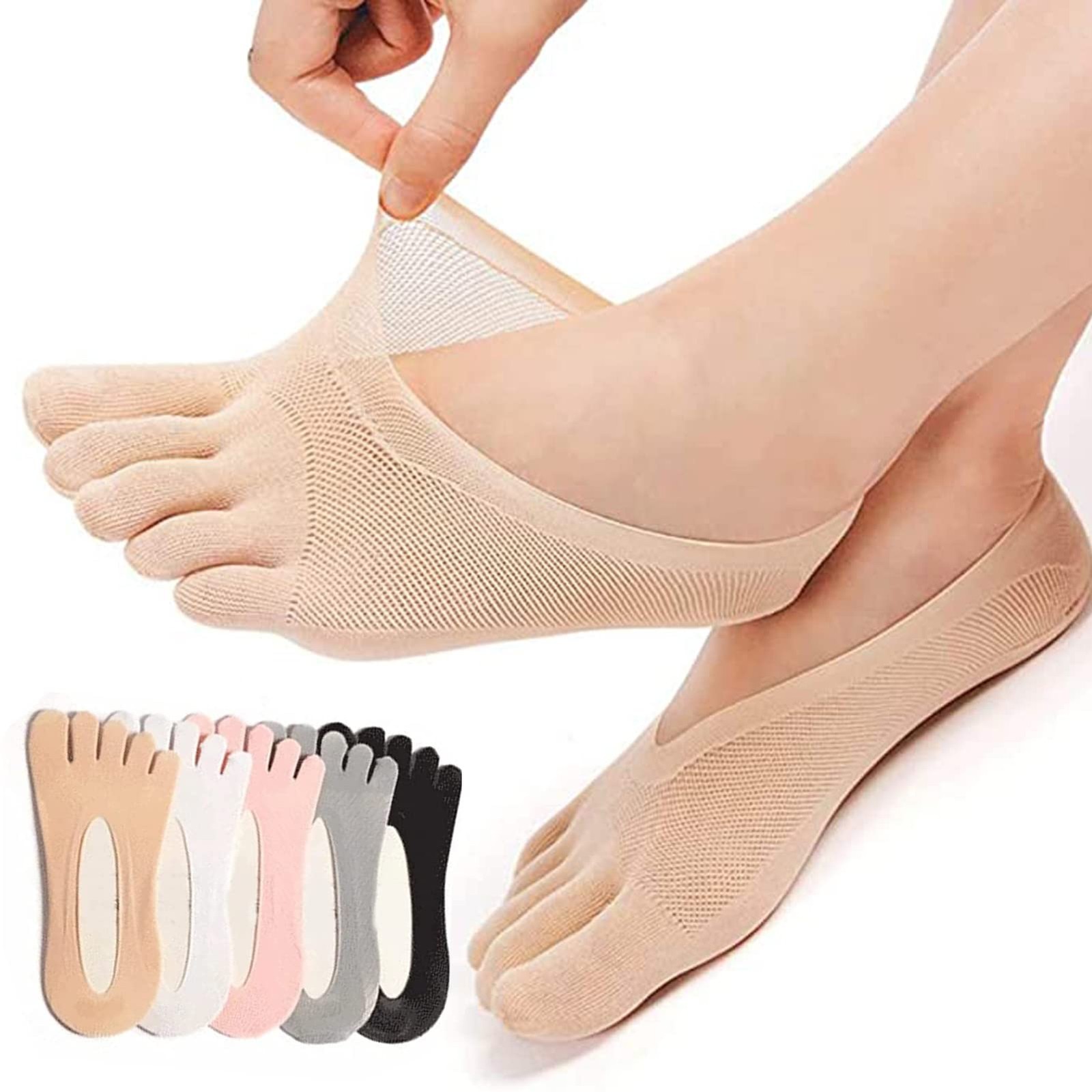 Qauxbul 5 Pairs Sock Align Toe Socks for Bunion, No Show Low Cut Five Finger …