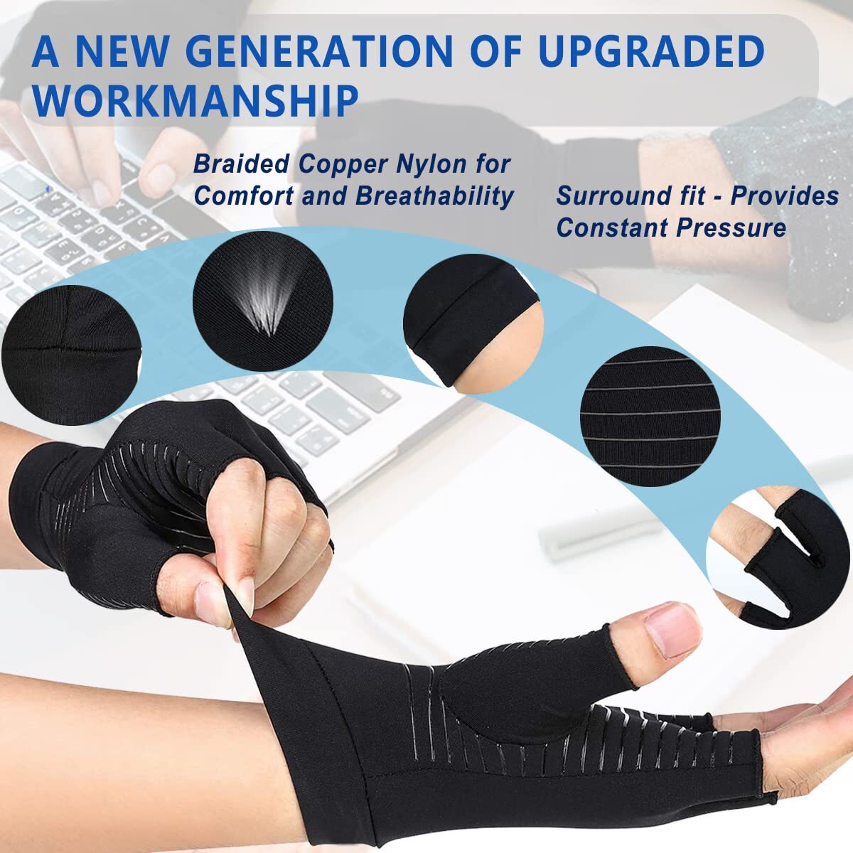 2 Pairs Compression Copper Arthritis Gloves Joint Carpal Tunnel Pain Relief Fit